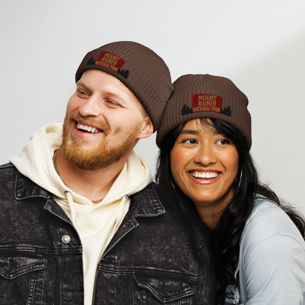 Mount Rainier National Park Sign Embroidered Beanie