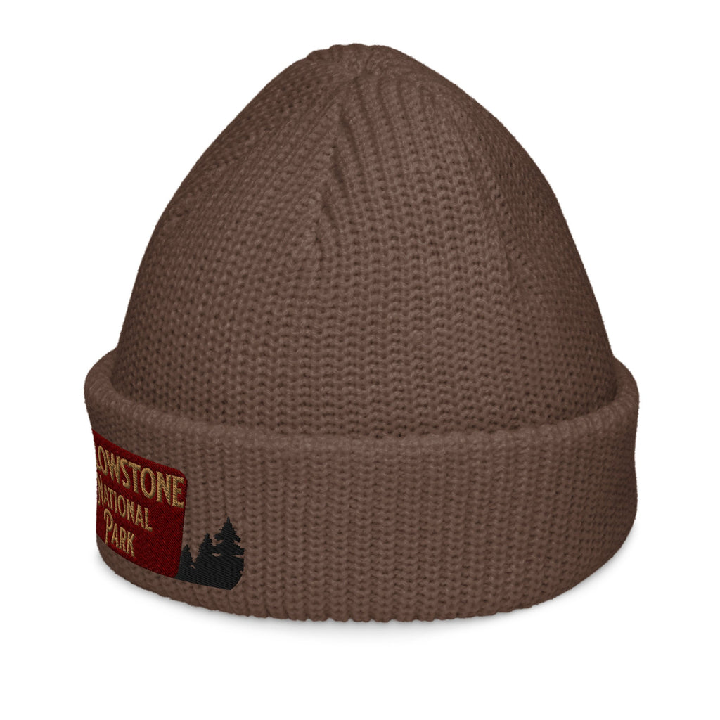 Yellowstone National Park Sign Embroidered Beanie Outdoorsy Fisherman Style