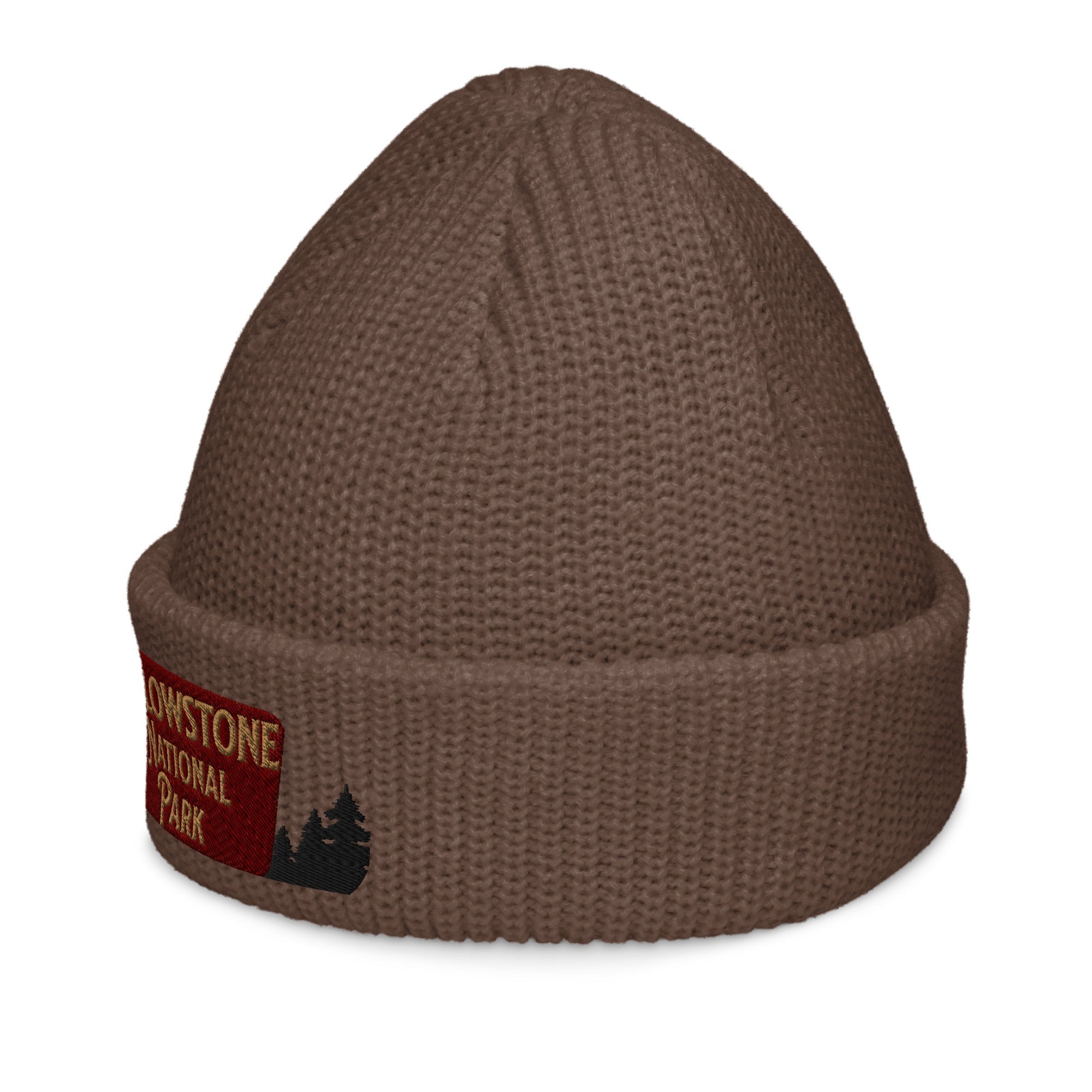 Yellowstone National Park Sign Embroidered Beanie Outdoorsy Fisherman Style