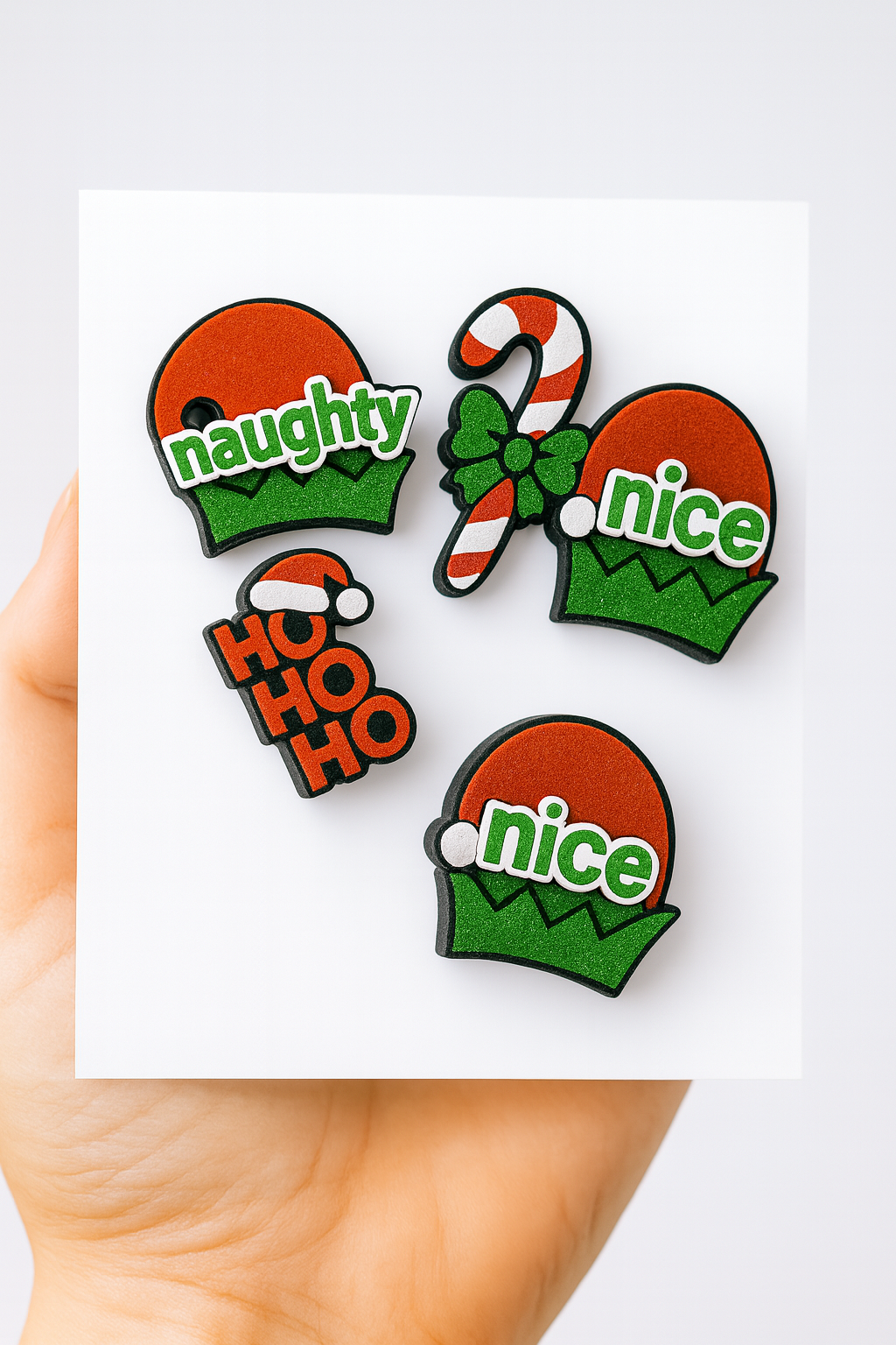 set of 4 Naughty Nice Candy Cane HOHOHO Hat Pins Christmas Made in America