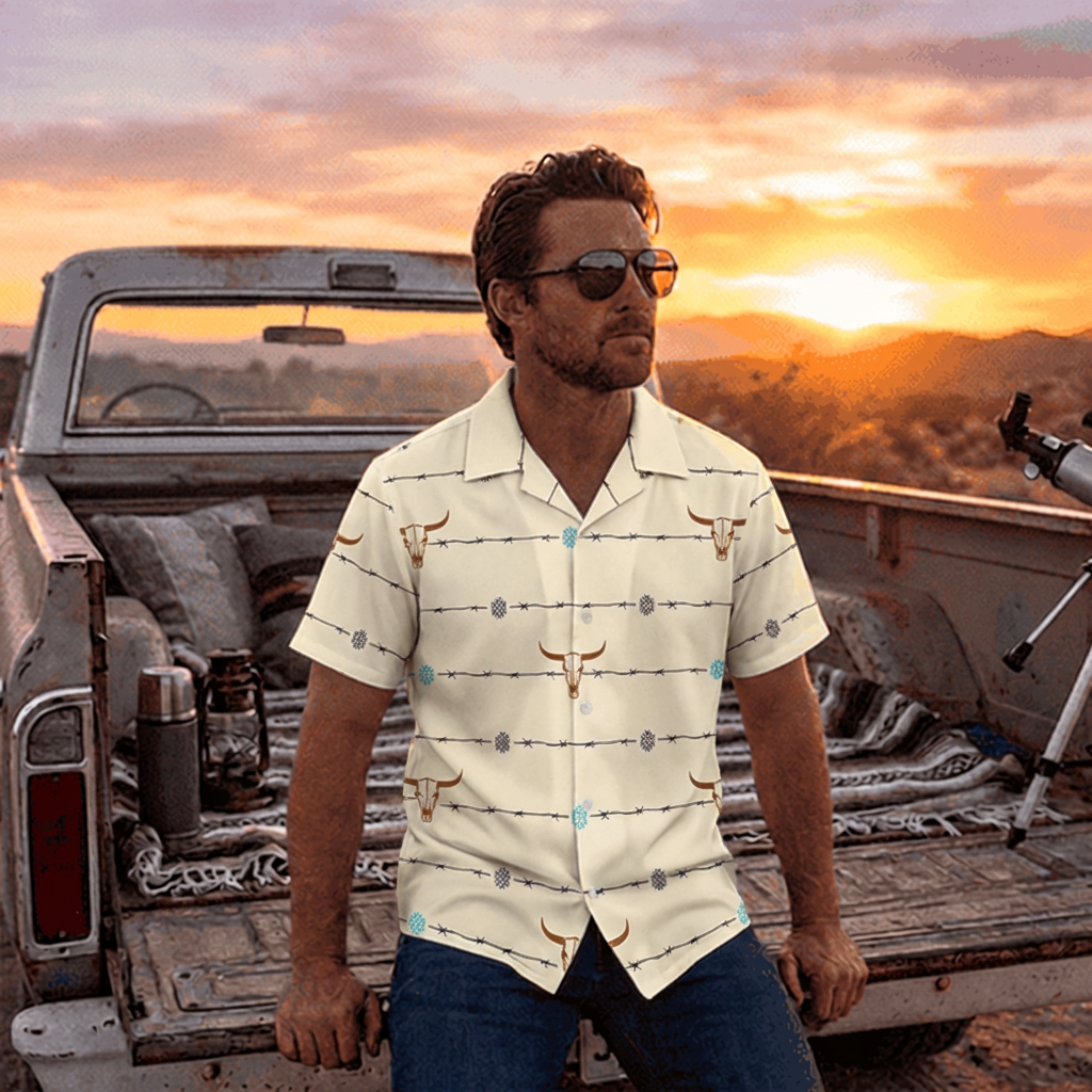Baha Ranch Barbwire Aztec Hawaiian Shirt Made in America
