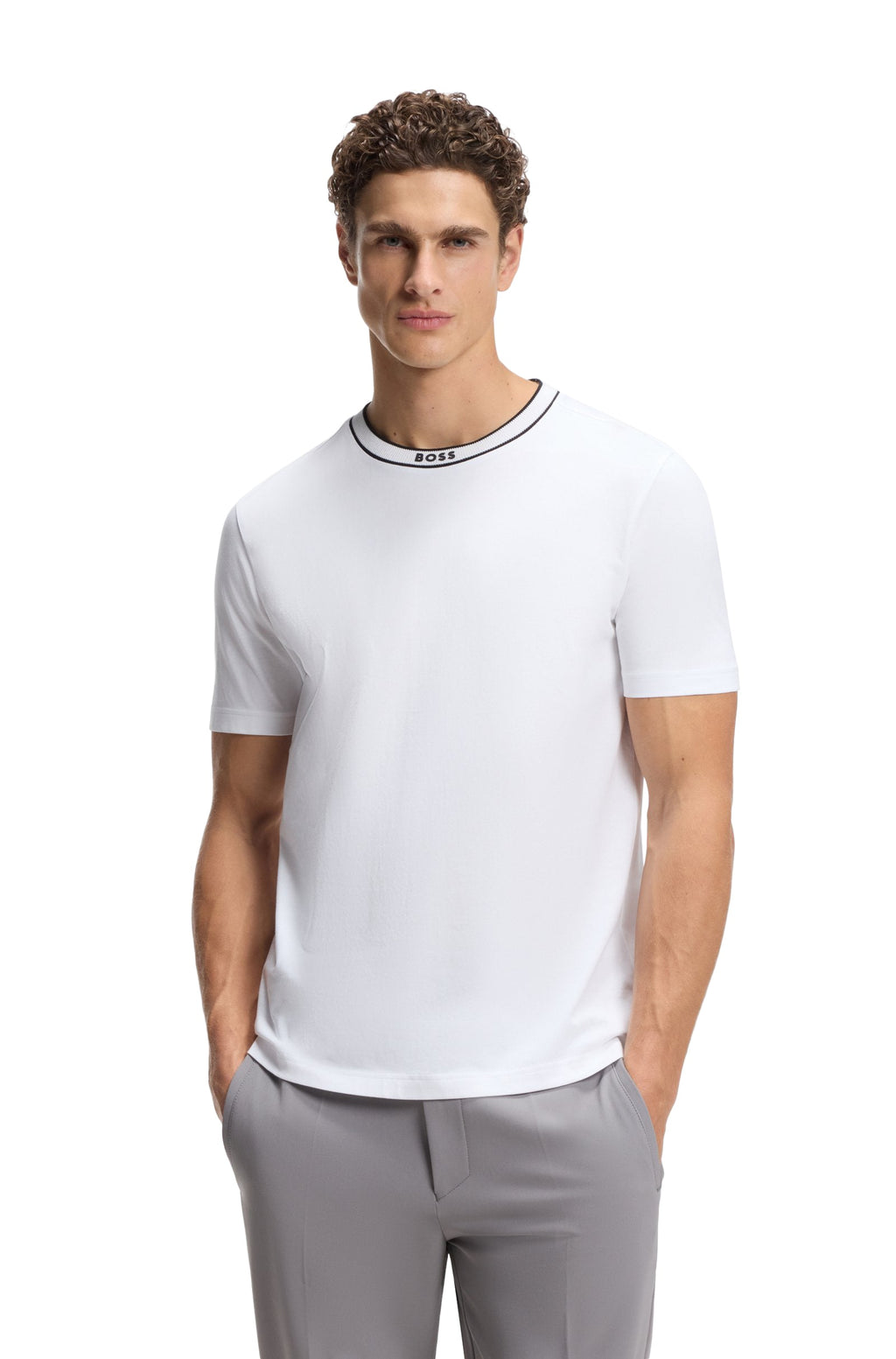 Boss Green Logo Crewneck Tee - White