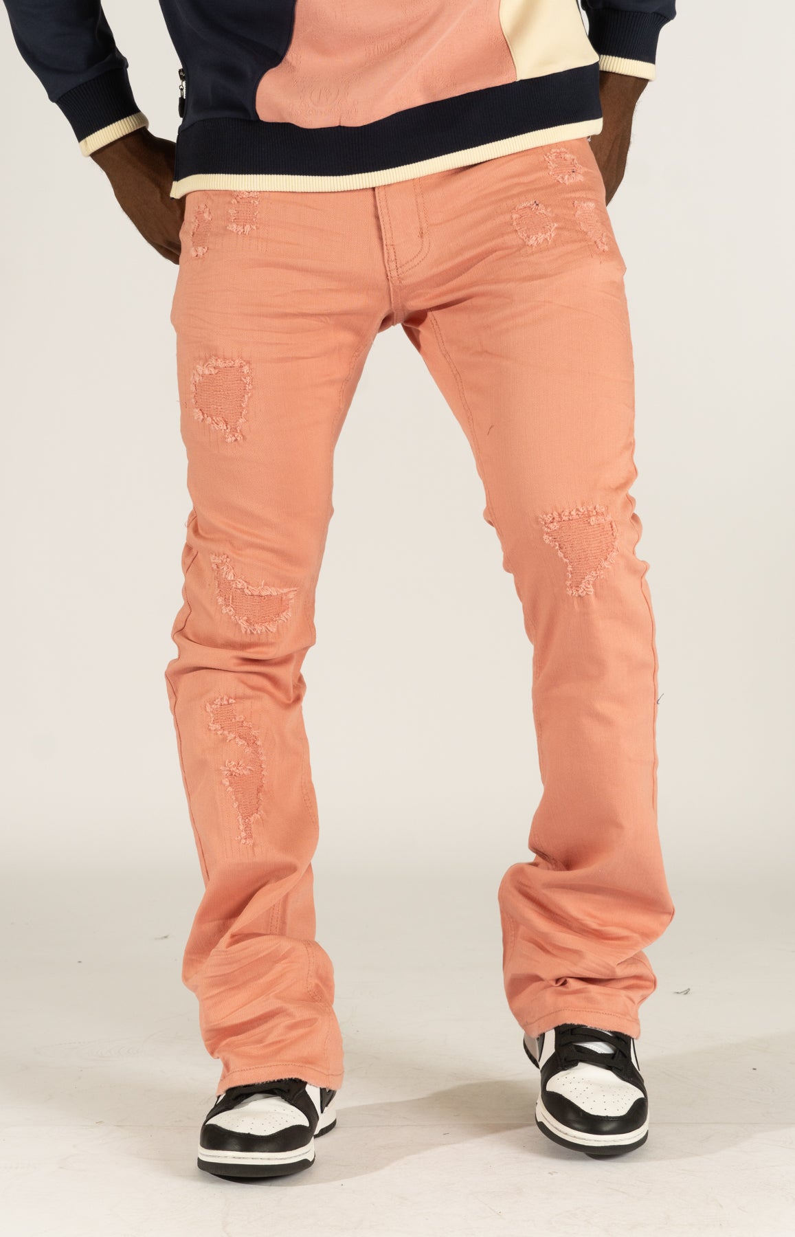 Makobi Benini Twill Stacked Jeans in Rose, product photo, alternate angle