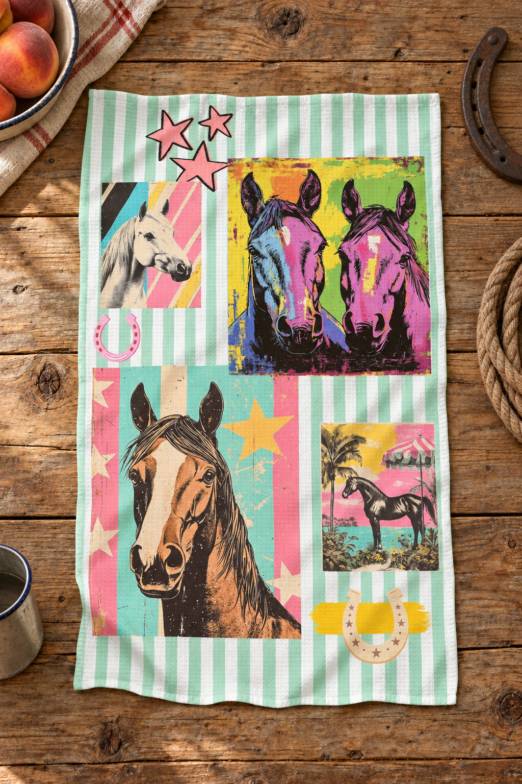 Baha Ranch Color Horses Set of 2 (same) Kitchen Towels Made in America