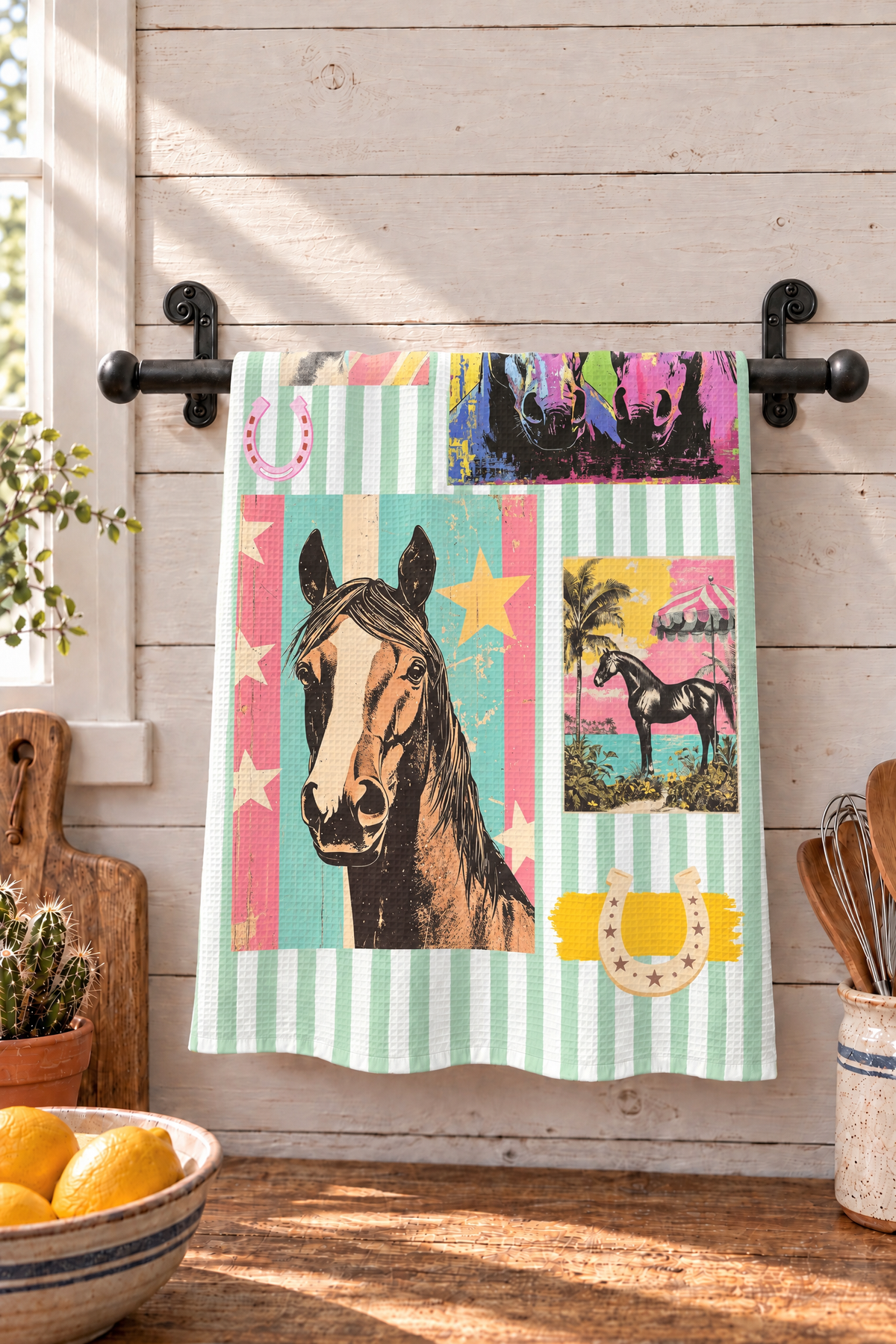 Baha Ranch Color Horses Set of 2 (same) Kitchen Towels Made in America