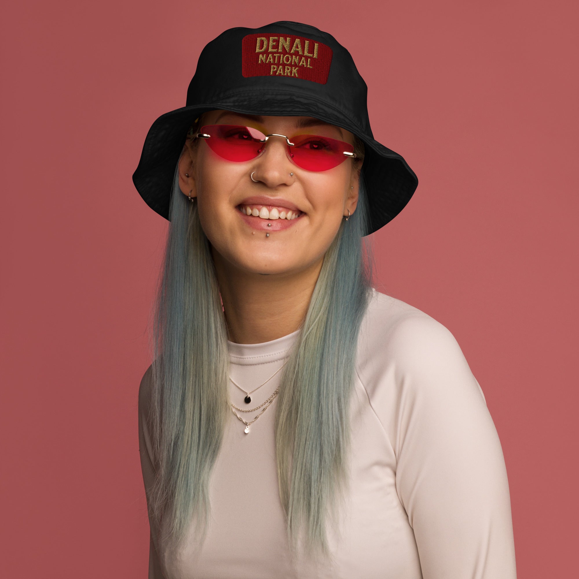 Denali National Park Sign Organic Embroidered Bucket Hat
