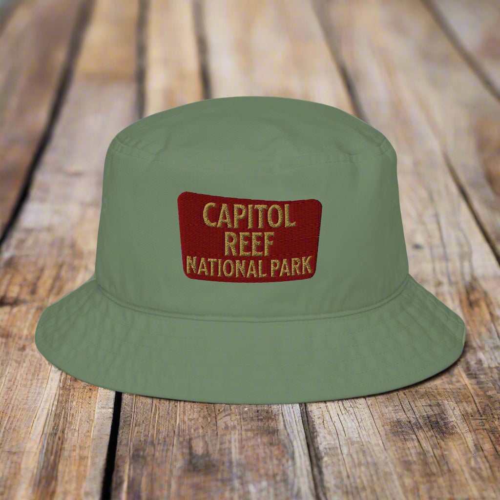 Capitol Reef National Park Sign Organic Cotton Embroidered Bucket Hat