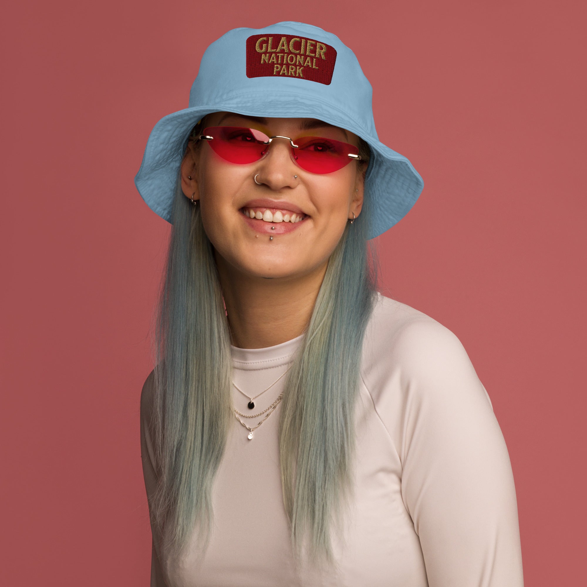 Glacier National Park Sign Organic Embroidered Bucket Hat