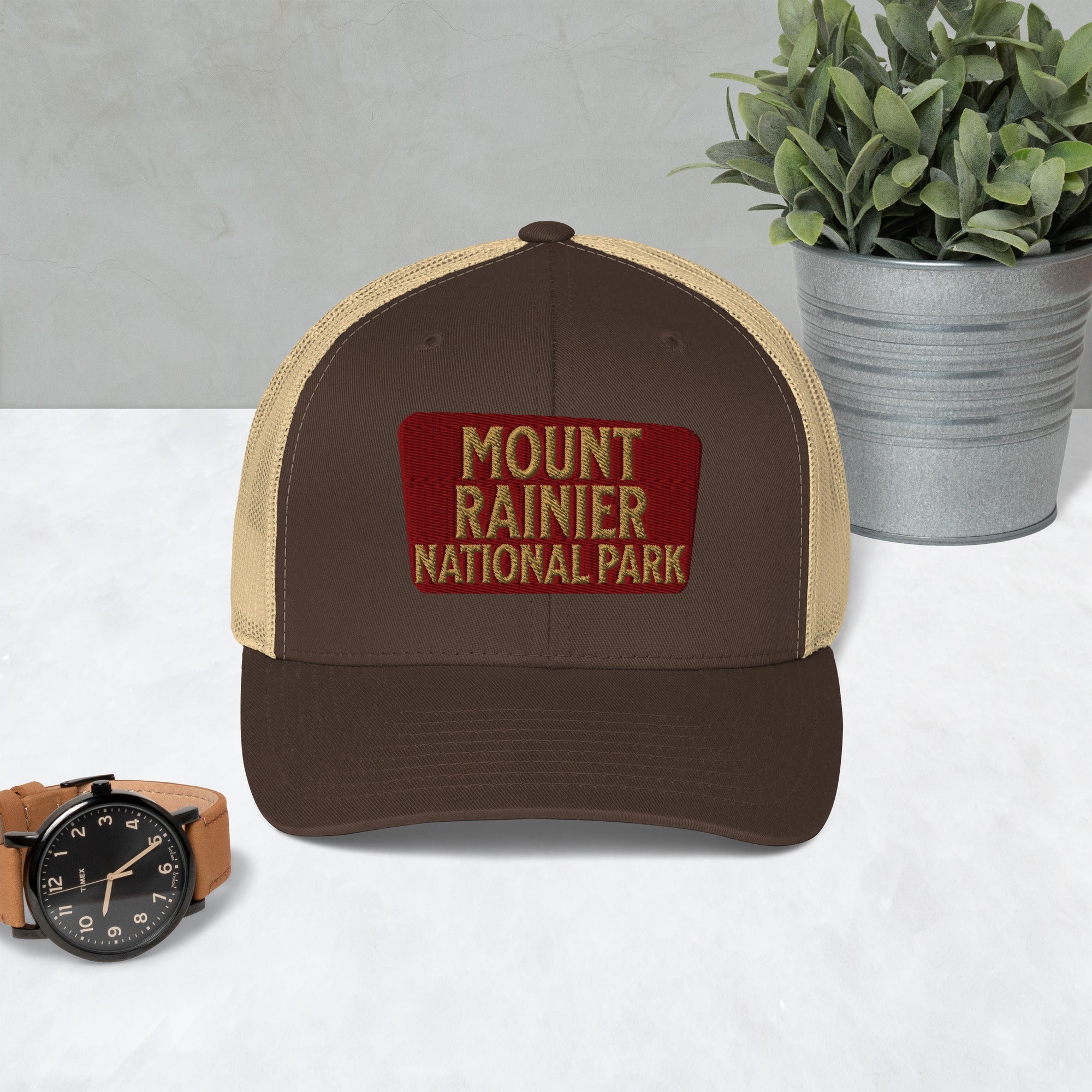 Mount Rainier National Park Sign Embroidered Trucker Hat