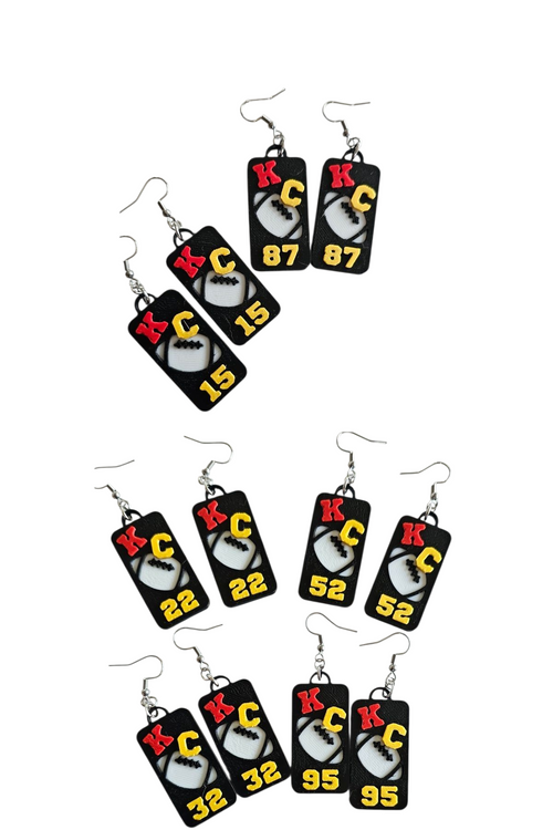 3D Print KC Chiefs Player Number Football Earrings choice of number