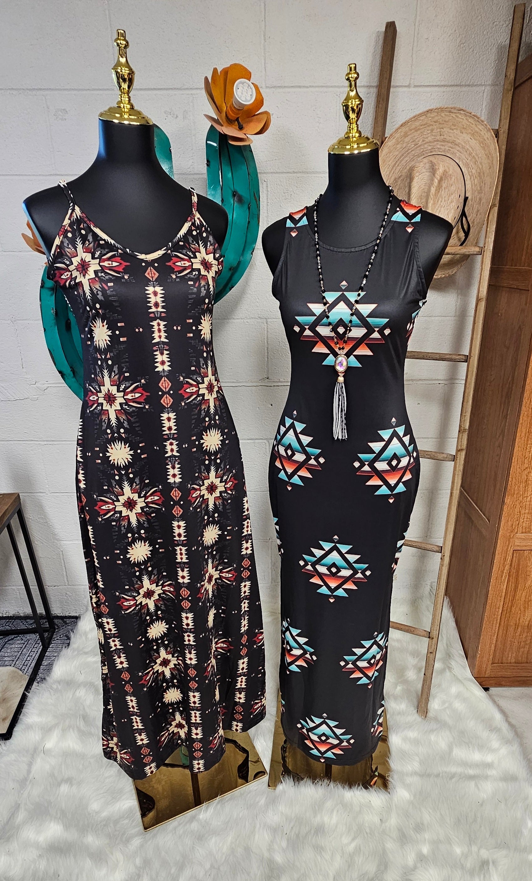 Southwestern Aztec Sleeveless Bodycon Side Slit Western Maxi Dress