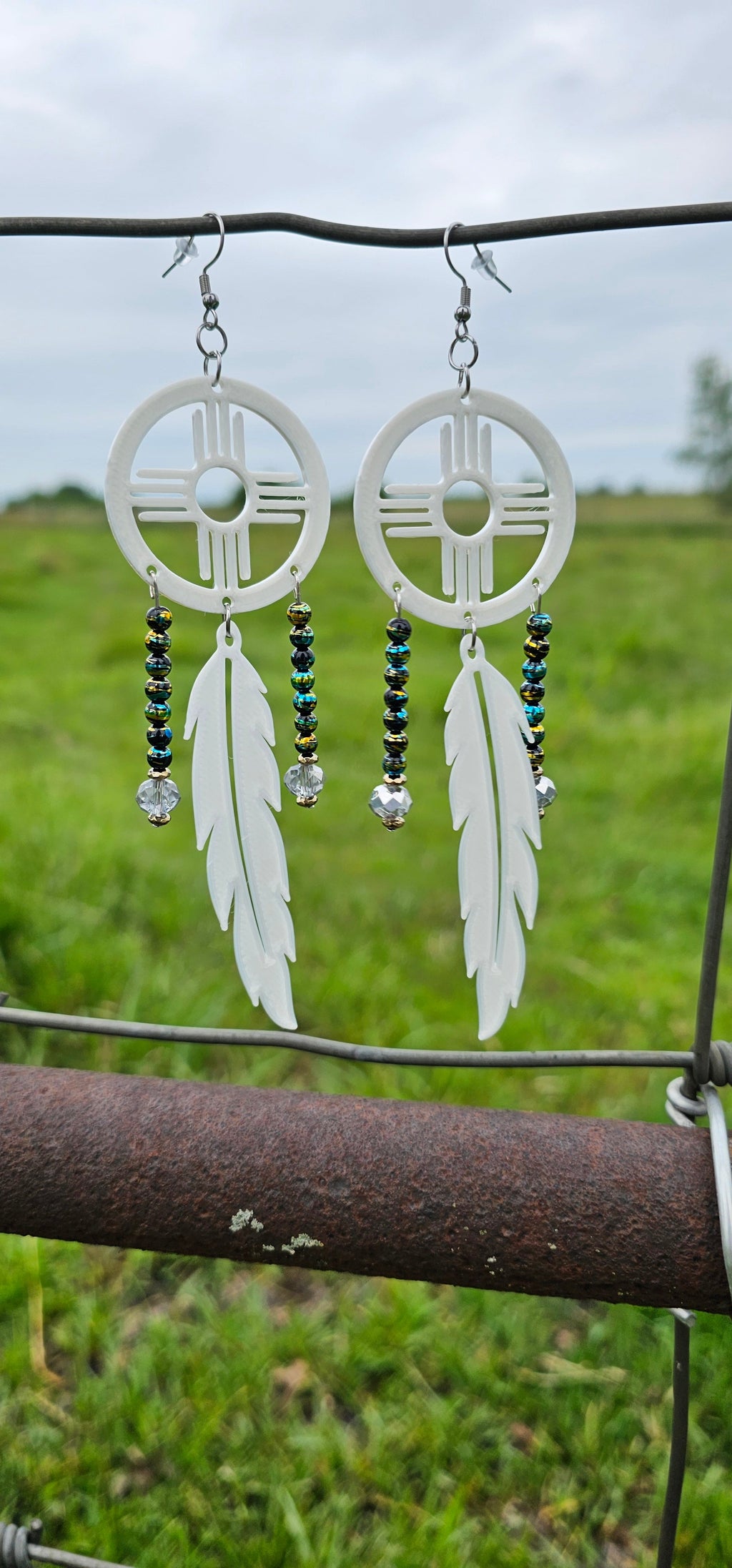 3D print Lightweight New Mexico Zia Feather Dream Catcher Earrings Made in America