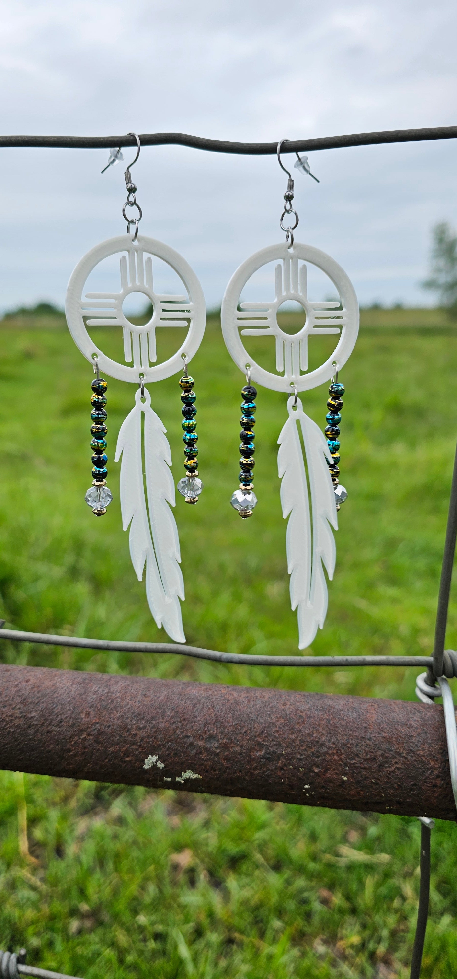 3D print Lightweight New Mexico Zia Feather Dream Catcher Earrings Made in America
