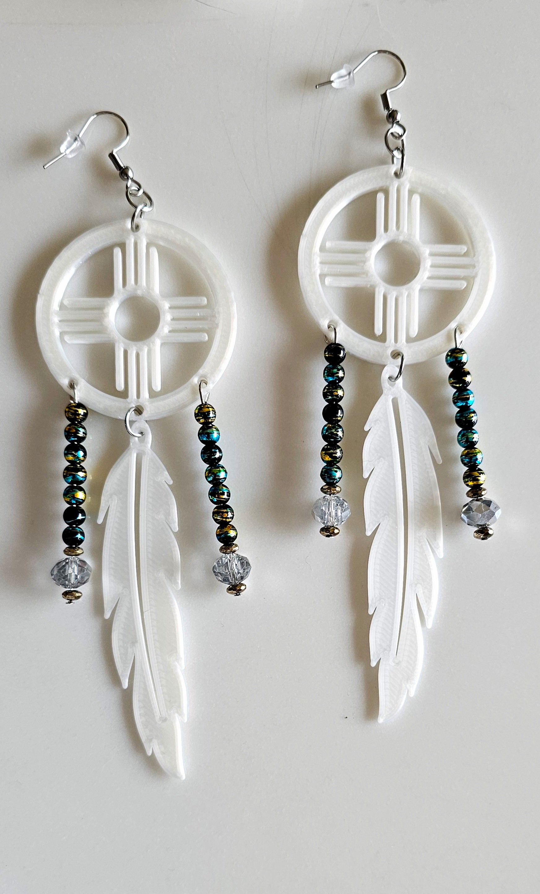 3D print Lightweight New Mexico Zia Feather Dream Catcher Earrings Made in America