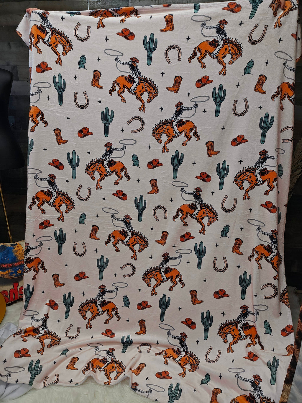 Rodeo Cowboy Throw Blanket Ultra-Soft Micro Fleece Blanket 60" x 80" Made in America