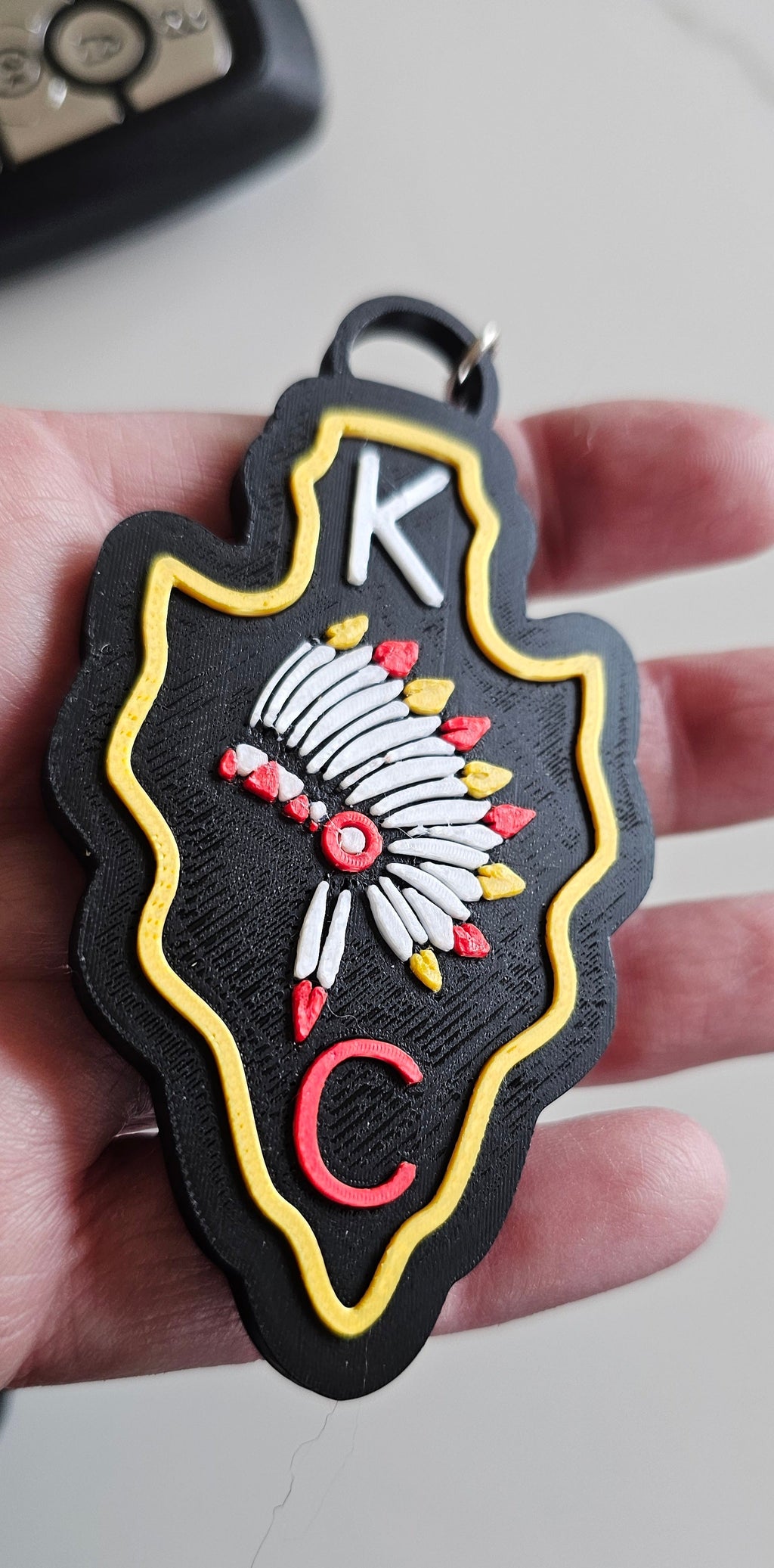 3D Print Chiefs Arrowhead Kc Kansas City Football Keychain Made in America