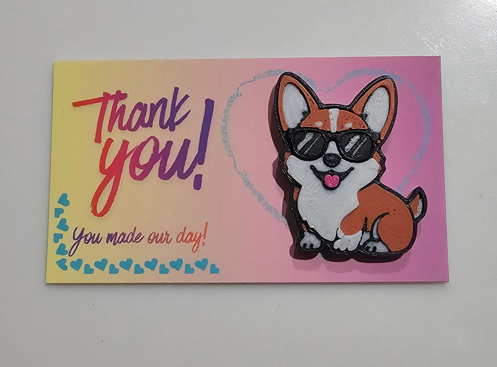 Bag of 25 -Boutique 3d Printed Package Inserts Cute Corgi Made in America