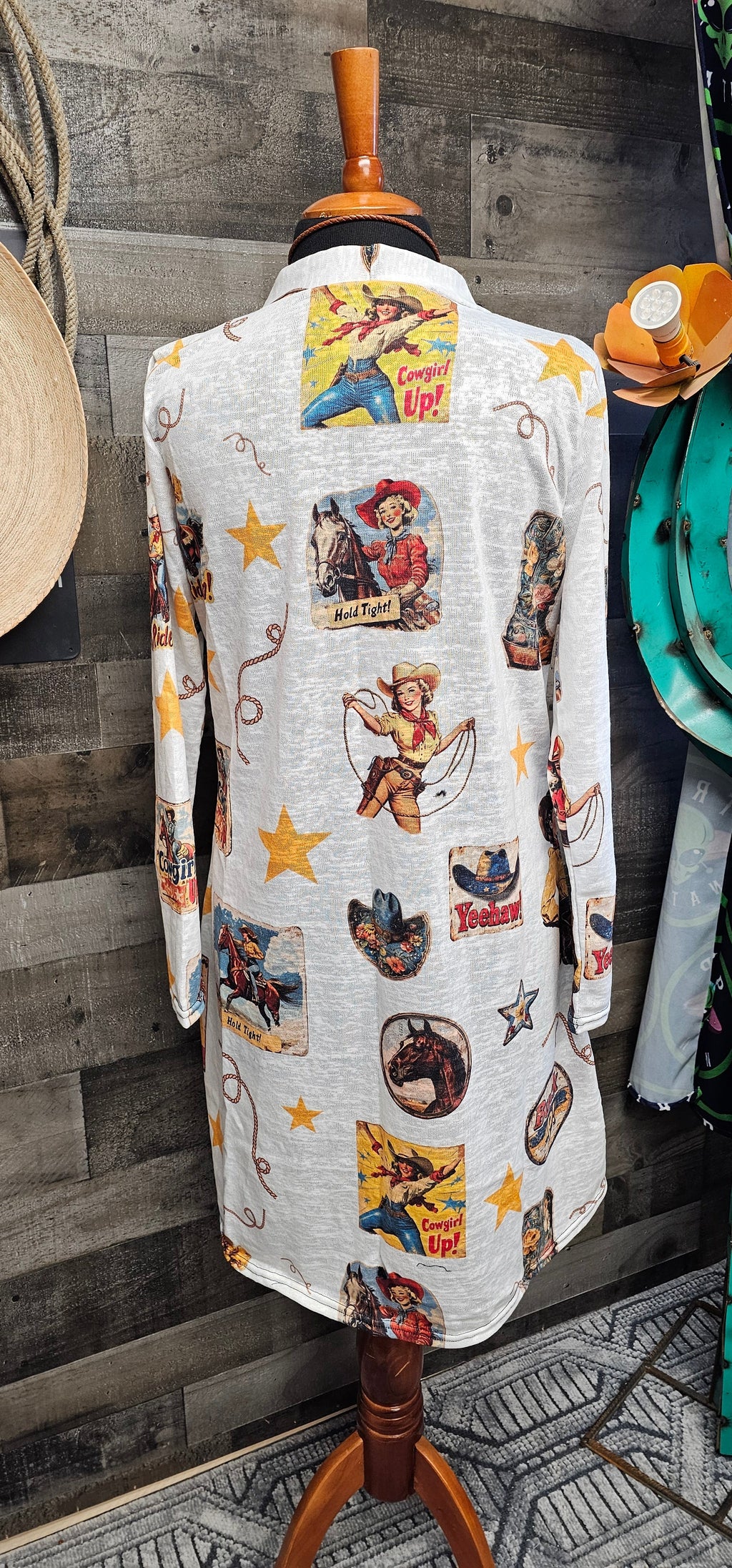 Vintage Cowgirl Collage Western Lightweight Cardigan