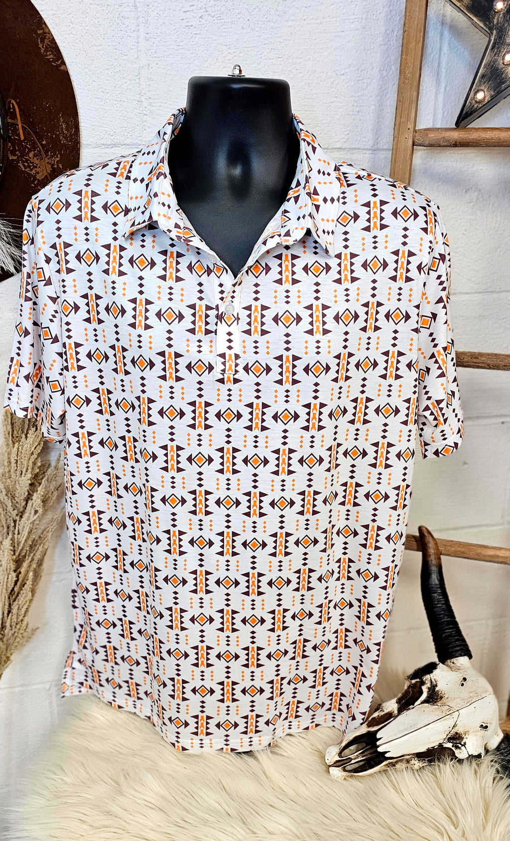 White Aztec Men's Polo Style Shirt