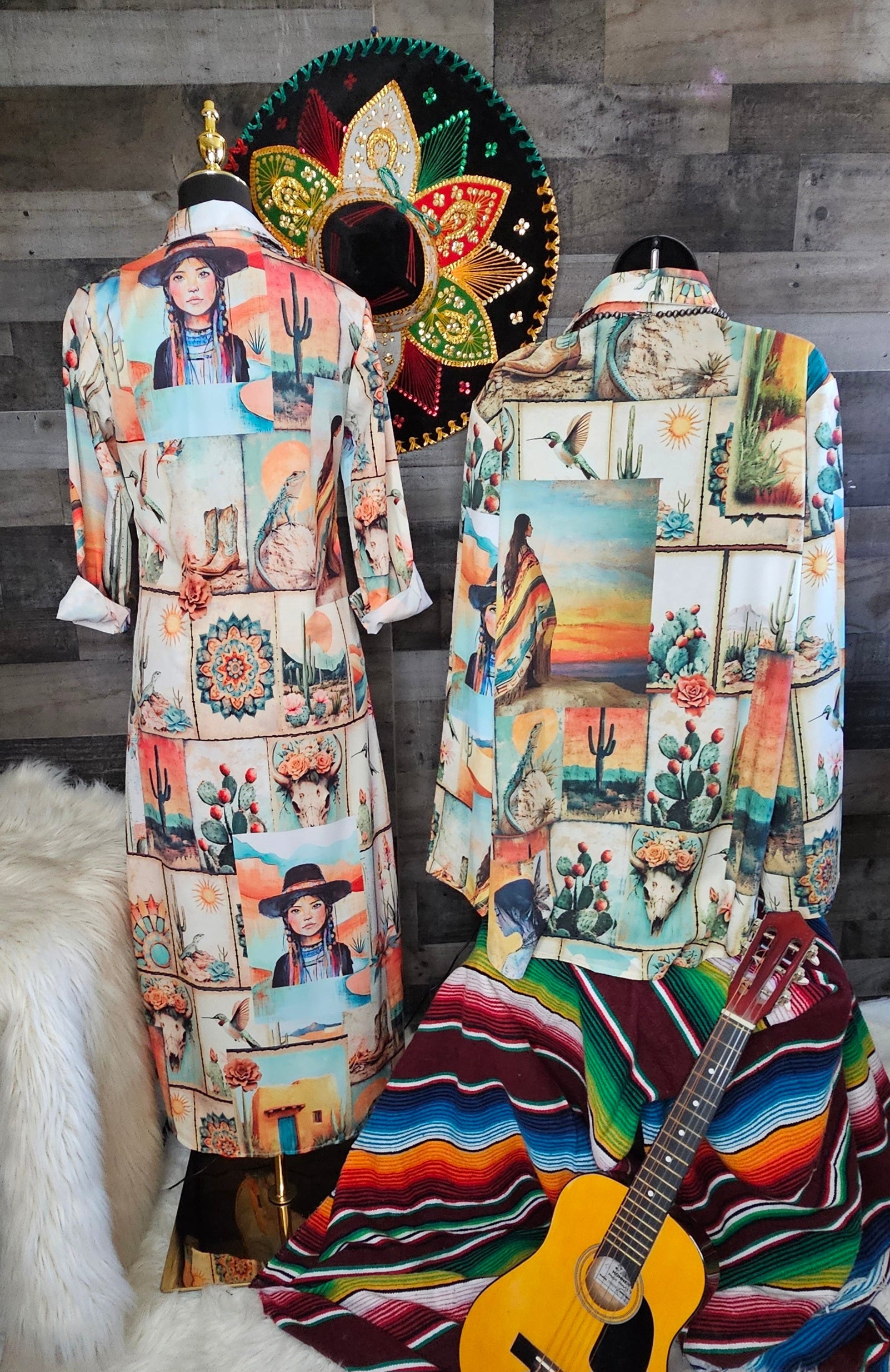 Colores de Mexico Pictures of the Southwest Button-Up Long Sleeve Shirt Dress Duster
