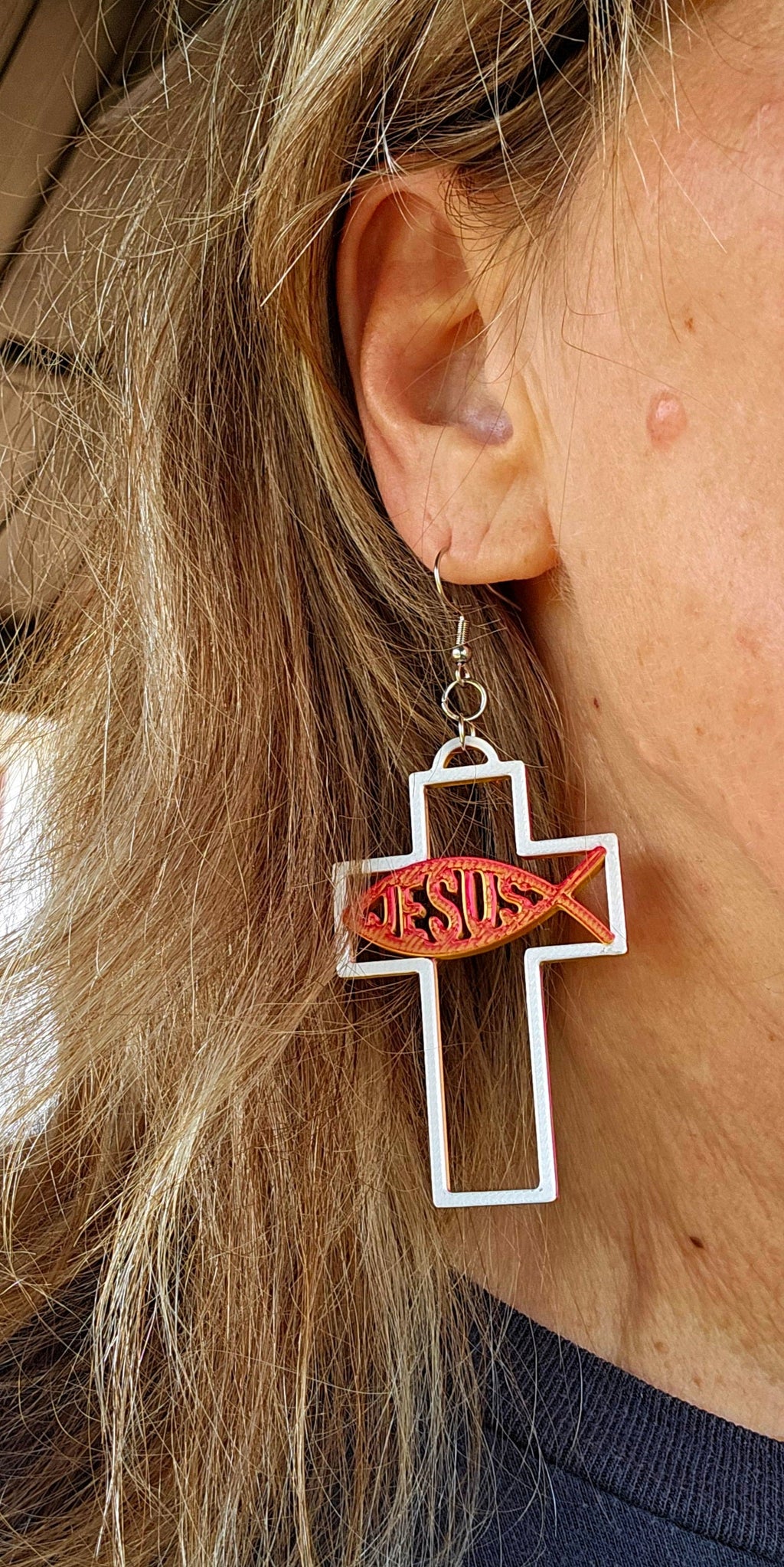 3D Print Christian Cross Faith Earrings Made in America