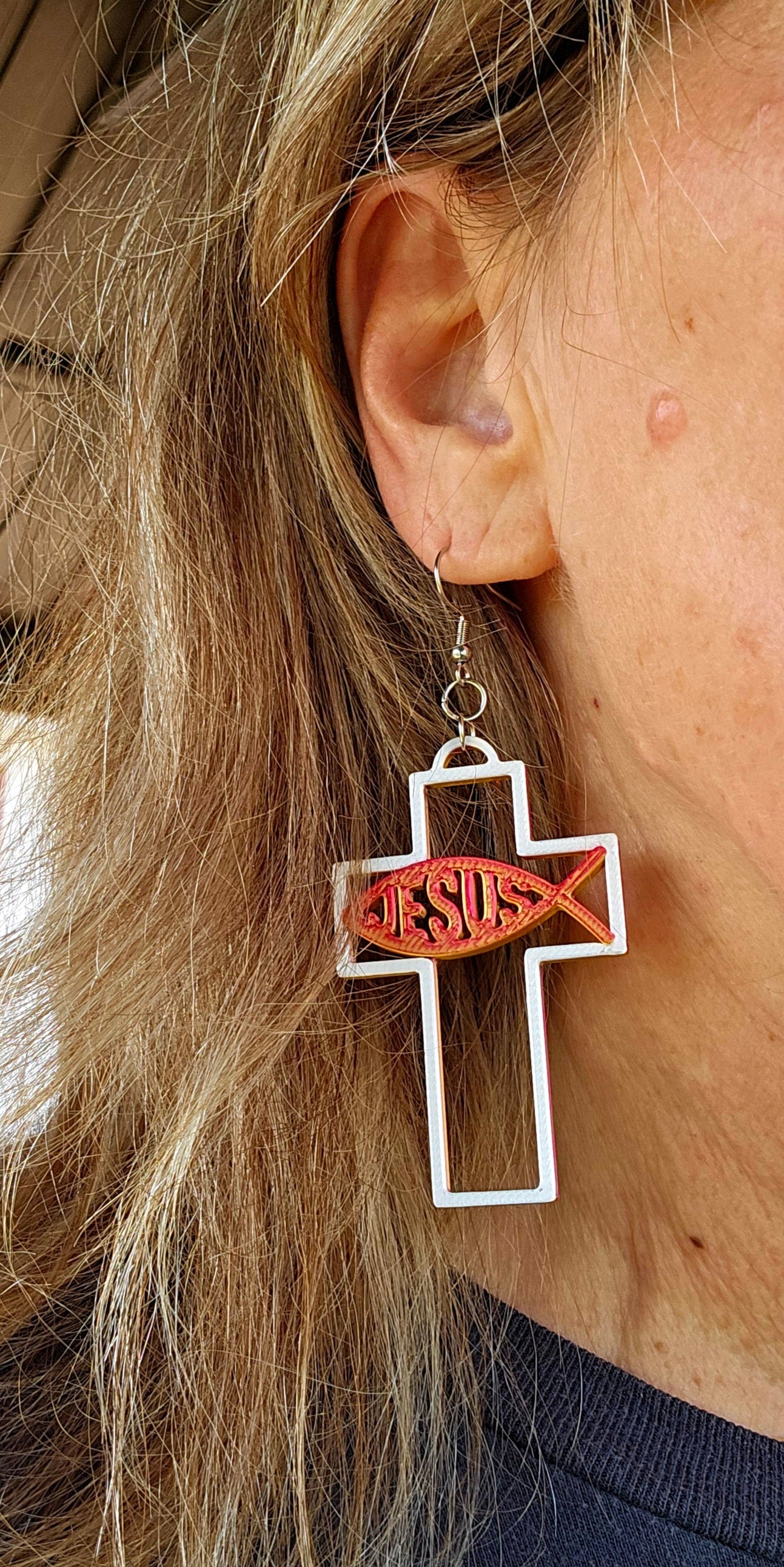3D Print Christian Cross Faith Earrings Made in America