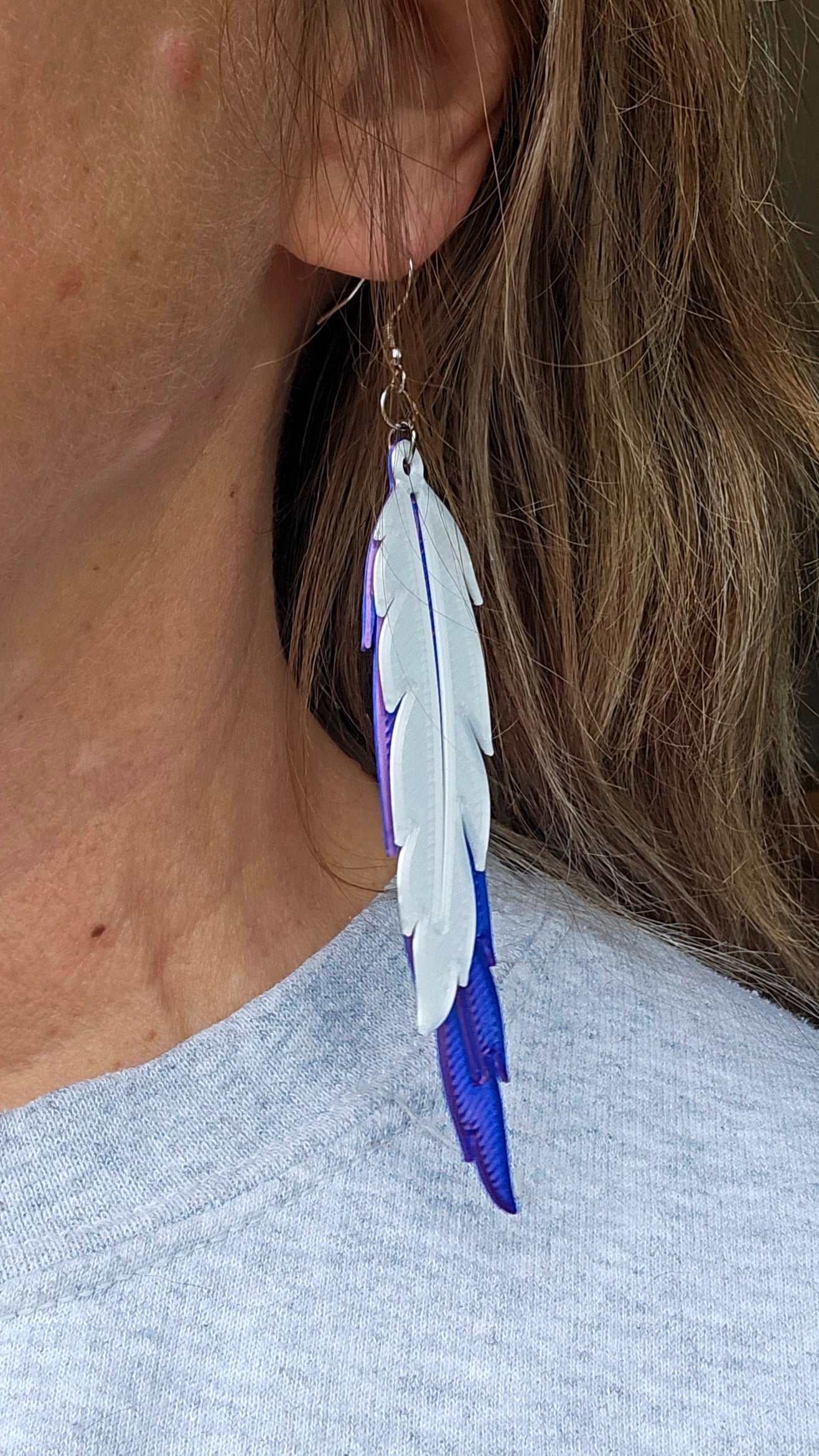 3D Print Double Feather Boho Earrings Made in America