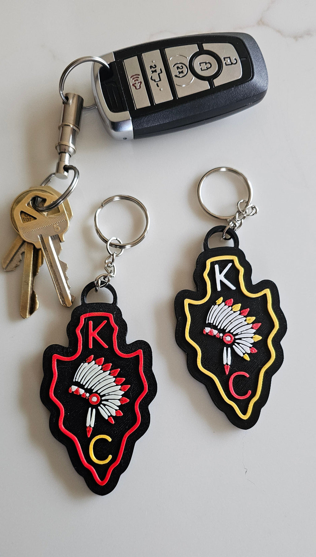 3D Print Chiefs Arrowhead Kc Kansas City Football Keychain Made in America