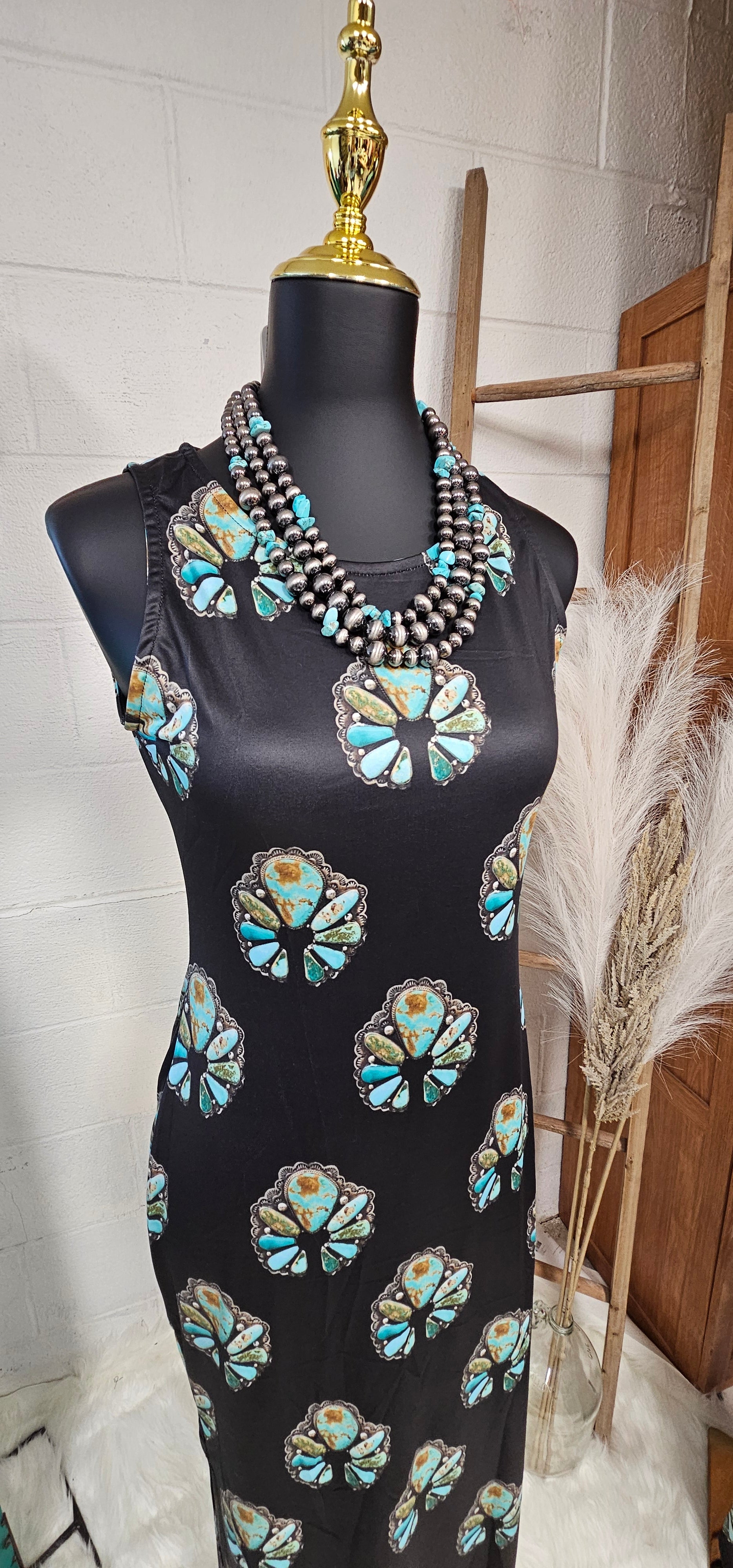 Turquoise Naja Sleeveless Bodycon Side Slit Maxi Dress