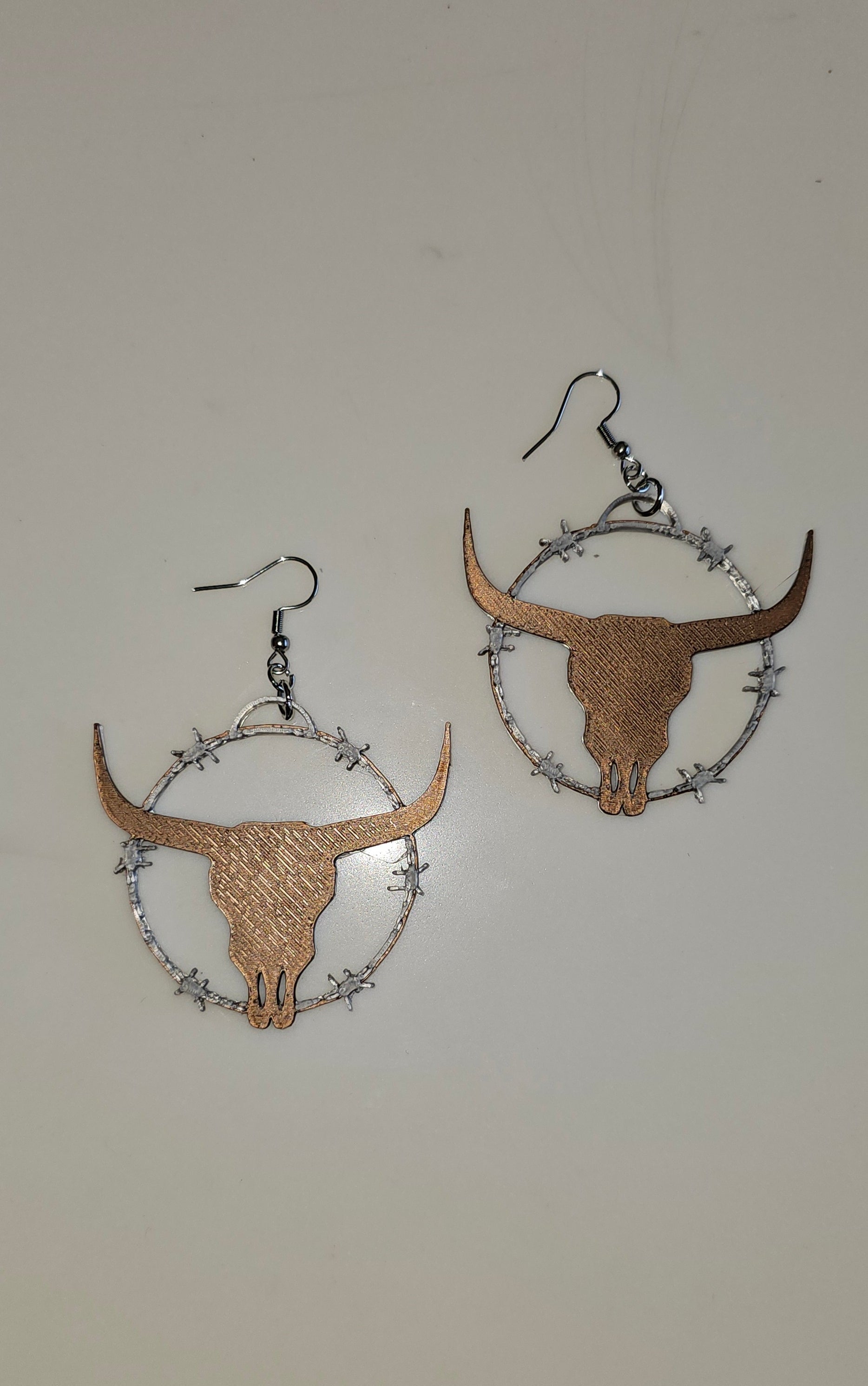 3D Print Longhorn Texas Ranch Western Barbwire Lightweight Earrings Made in America