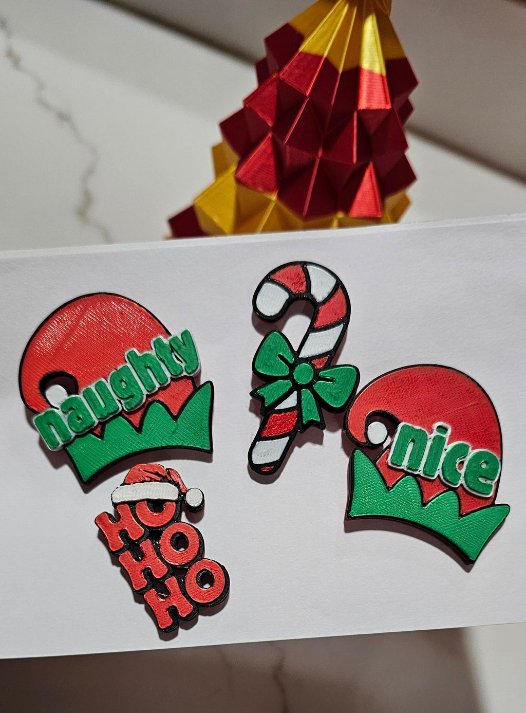 set of 4 Naughty Nice Candy Cane HOHOHO Hat Pins Christmas Made in America
