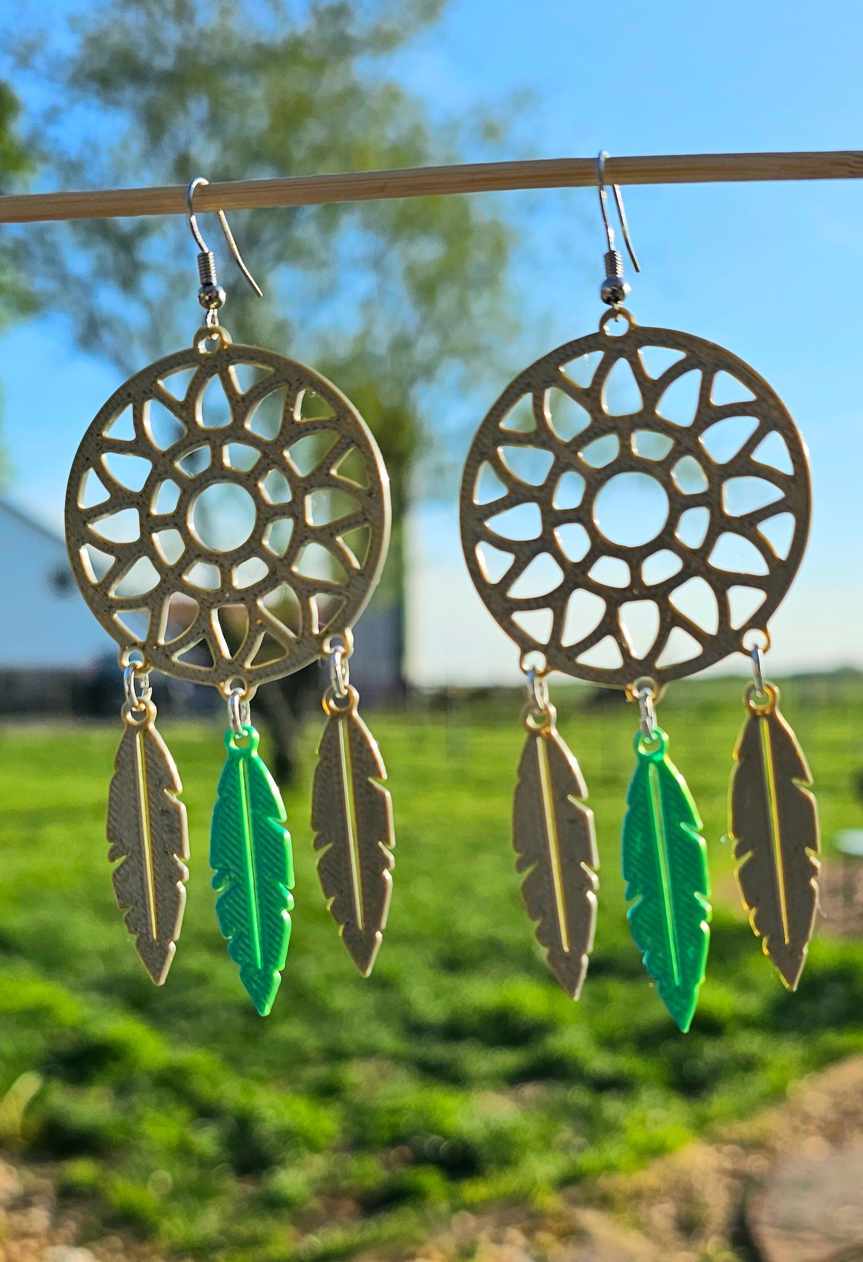 3D Print Dreamcatcher Boho Earrings Made in America