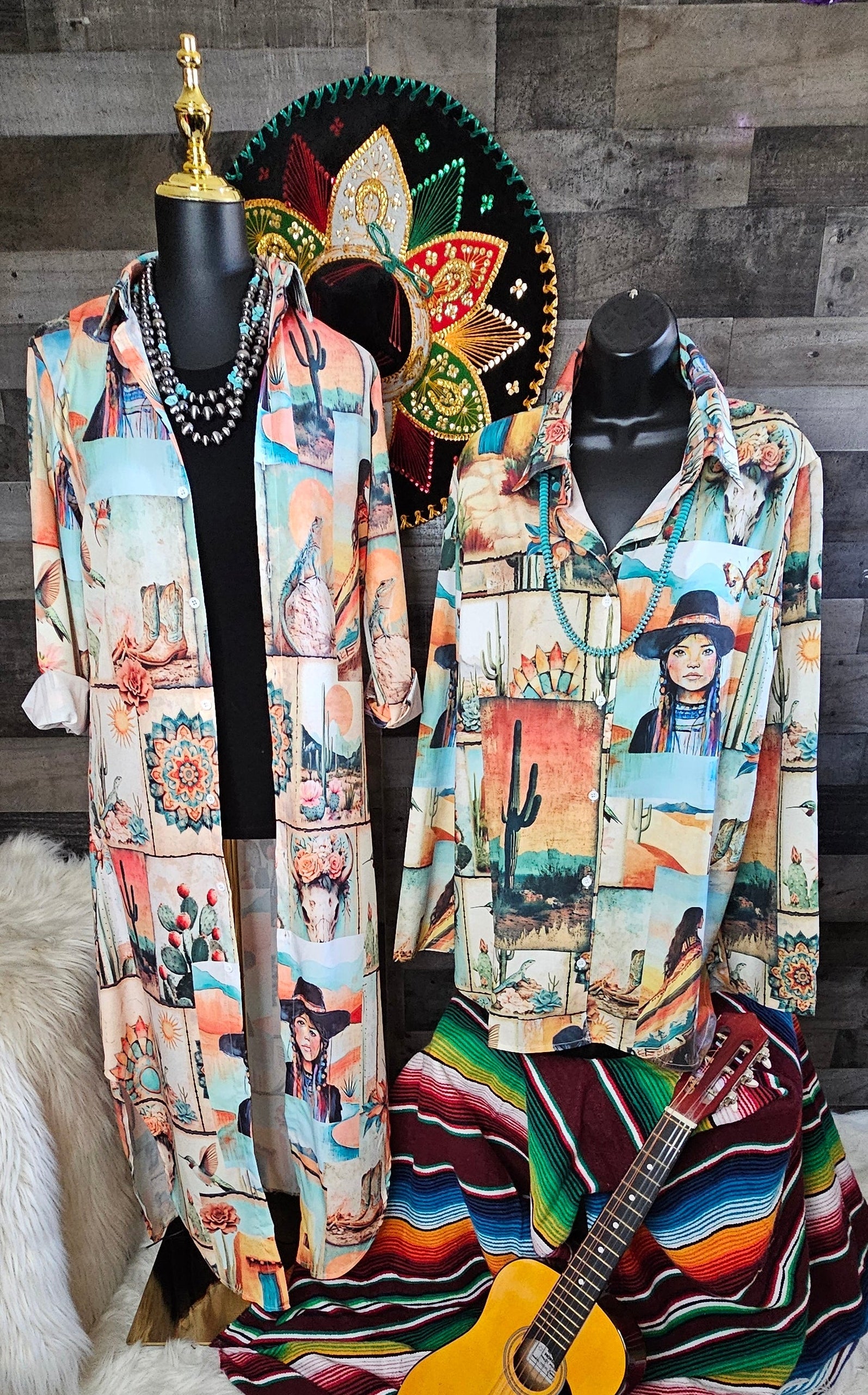 Colores de Mexico Pictures of the Southwest Button-Up Long Sleeve Shirt Dress Duster