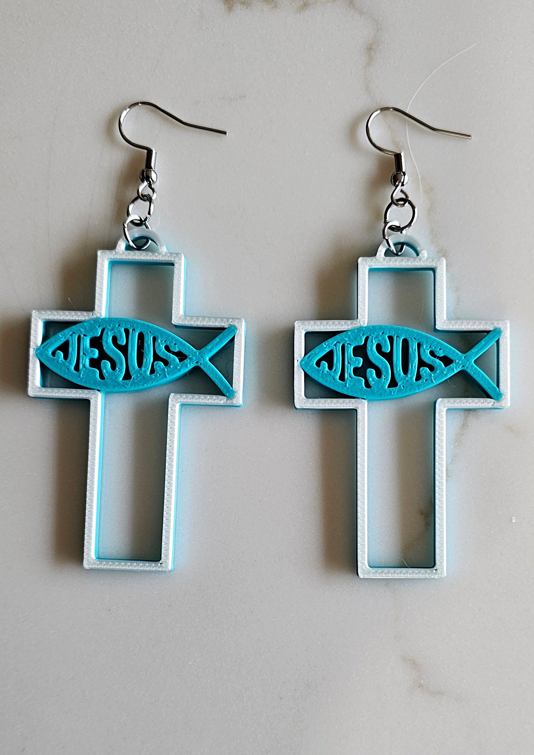 3D Print Christian Cross Faith Earrings Made in America