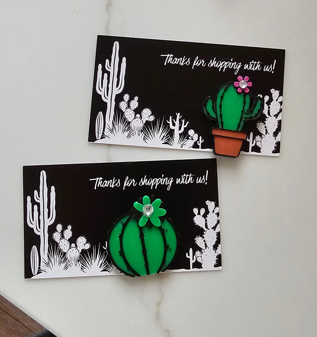 Bag of 25 -Boutique 3d Printed Pins or Magnets Package Inserts Cactus Made in America