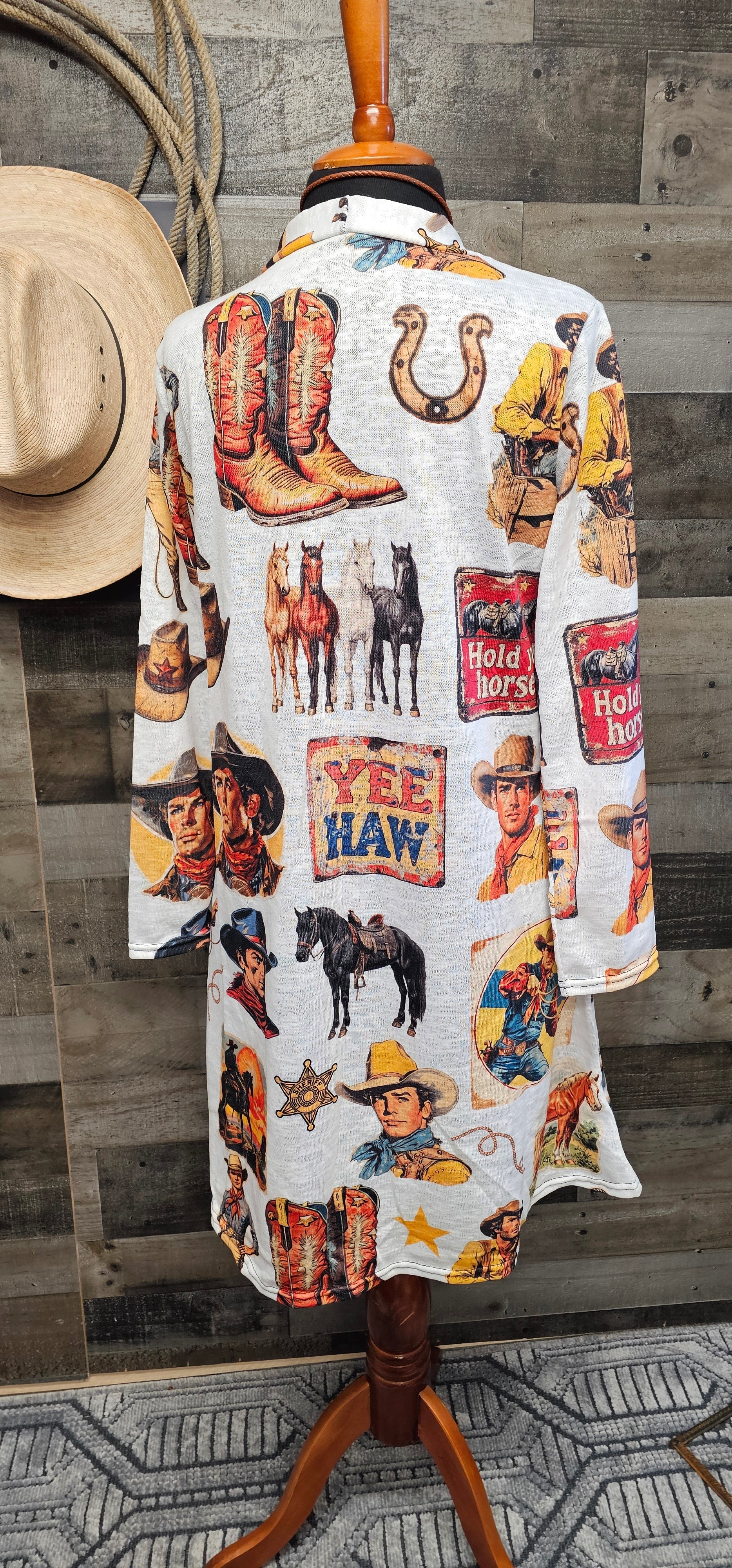 Vintage Cowboy Collage Western Lightweight Cardigan