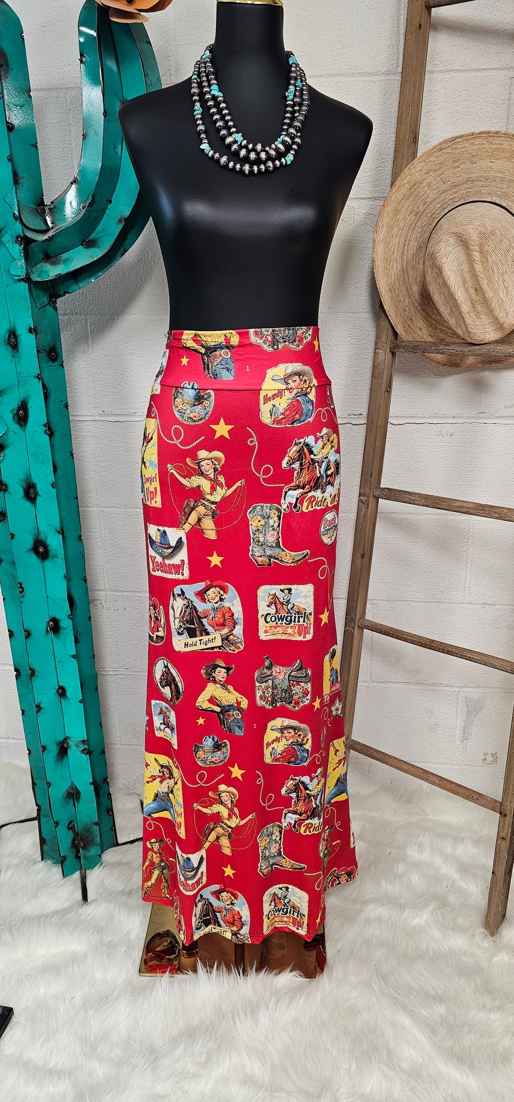 Vintage Cowgirl Collage Western Maxi Skirt