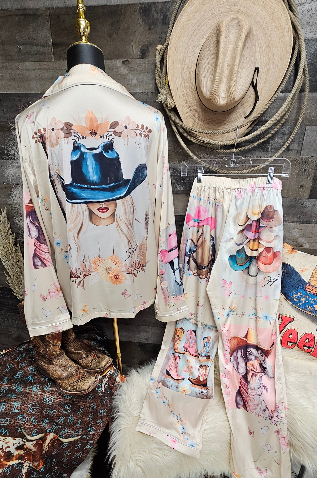 Danilo Painted Cowgirl Satin Long Pajamas