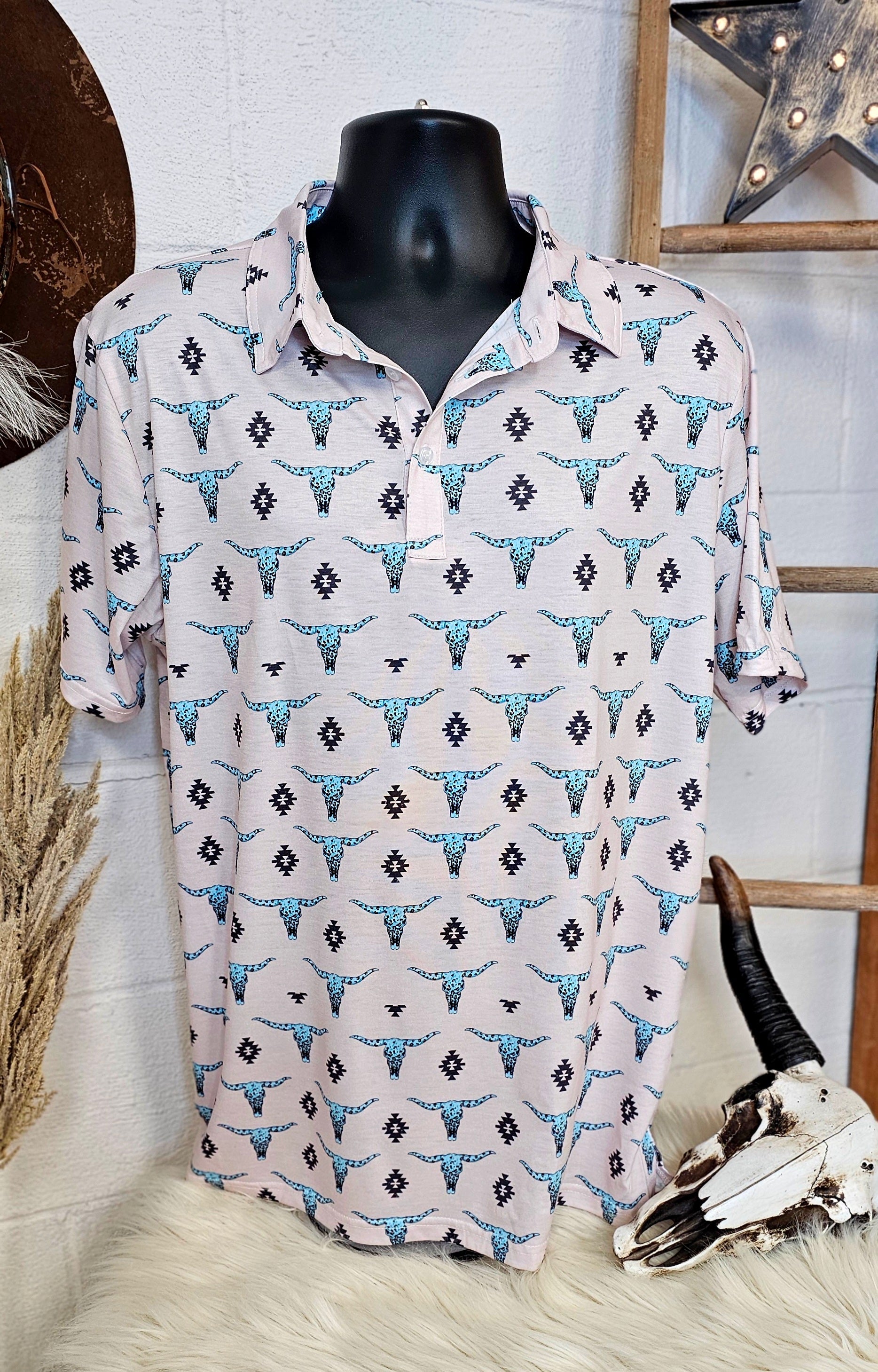 Turquoise Longhorn Polo Style Shirt