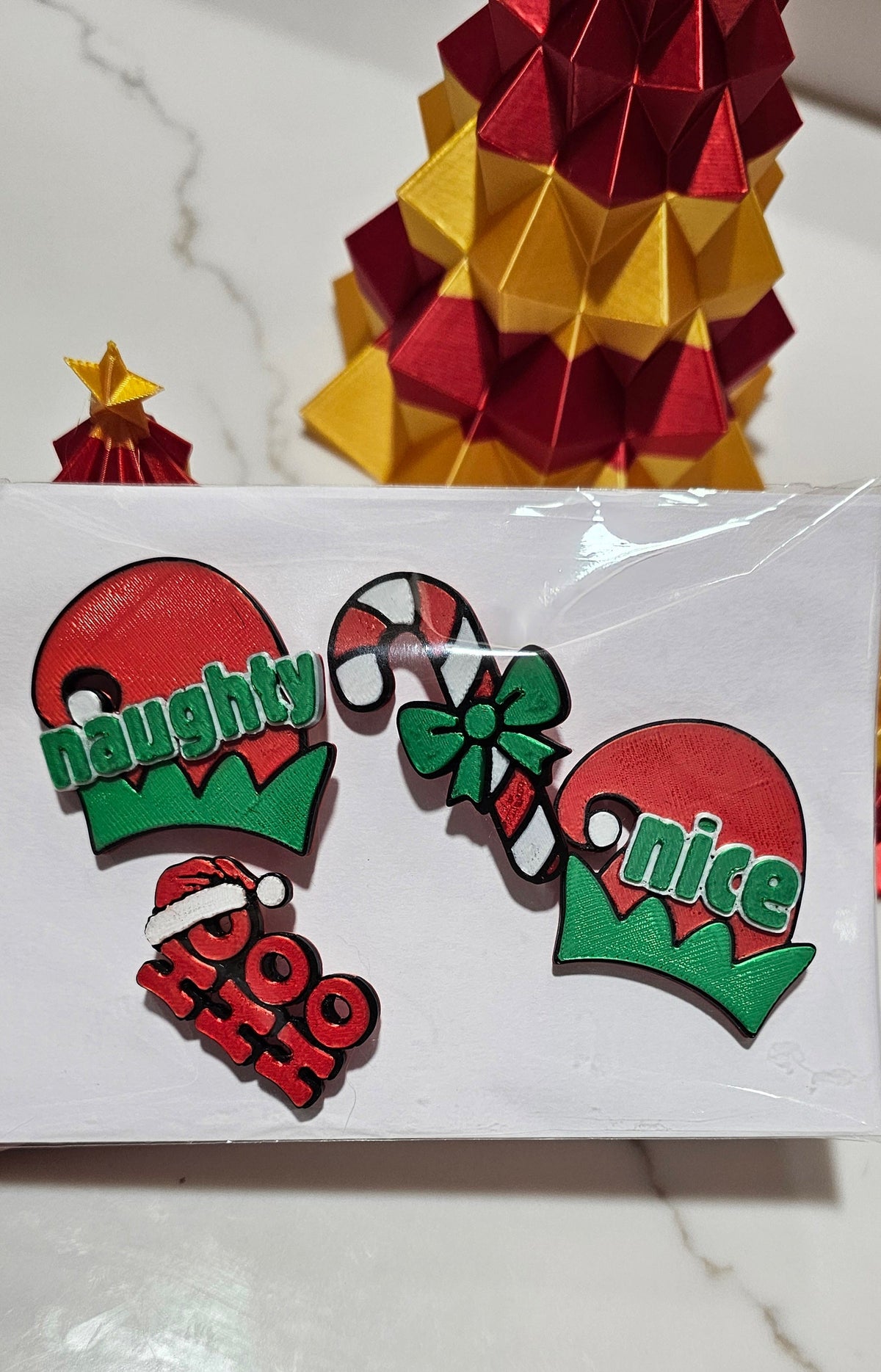 set of 4 Naughty Nice Candy Cane HOHOHO Hat Pins Christmas Made in America