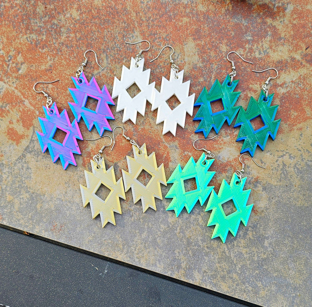 3D Print Southwestern Aztec Boho Earrings Choice of Colors Made in America