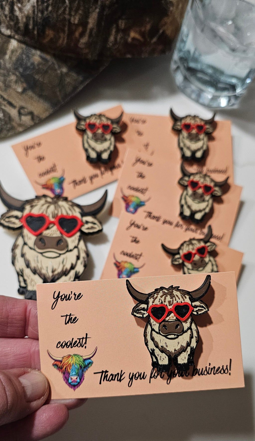 Bag of 25 -Boutique 3d Printed Package Inserts Cool Highland Cow Hat Pin Made in America