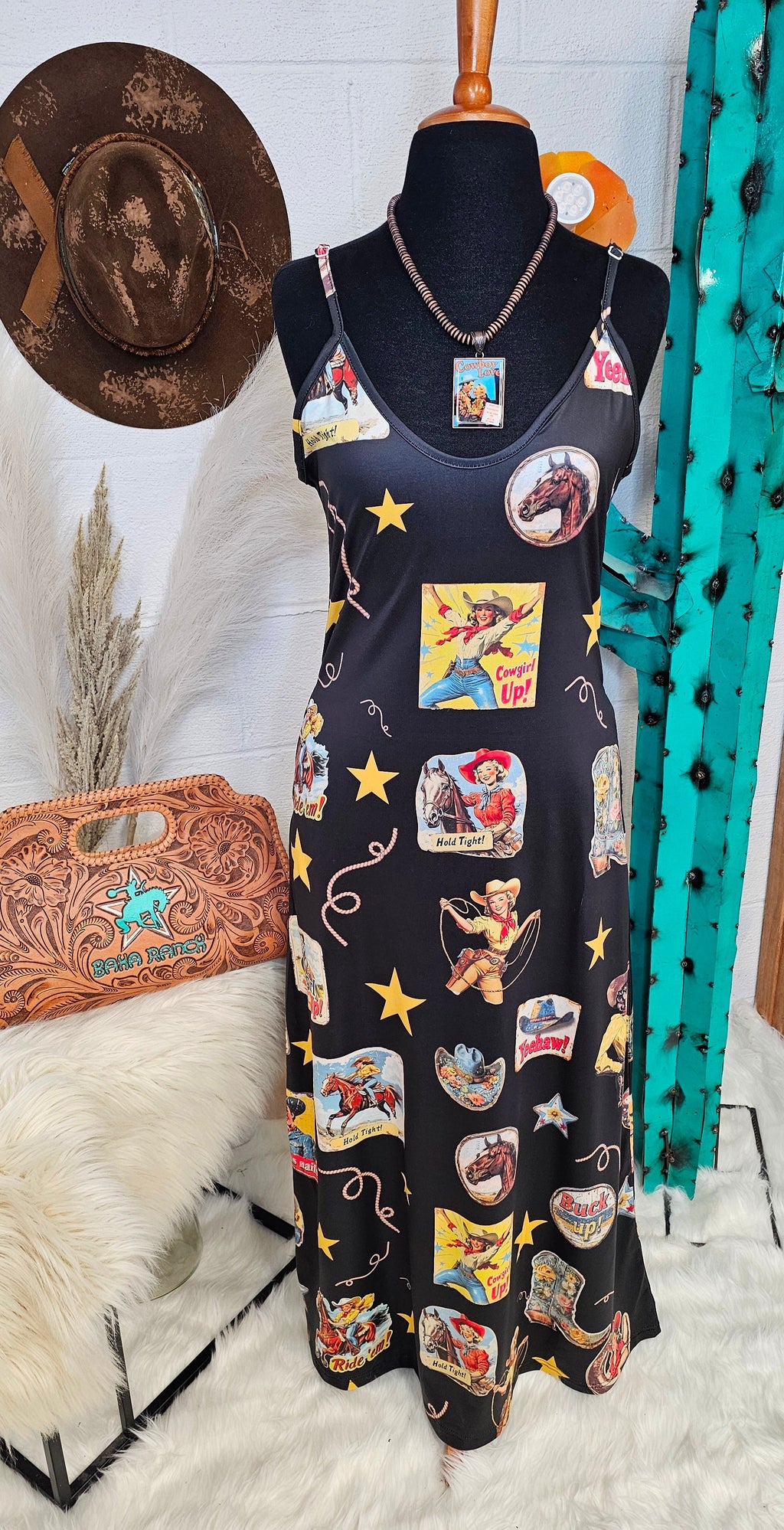 Vintage Cowgirl Collage Western Sun Dress