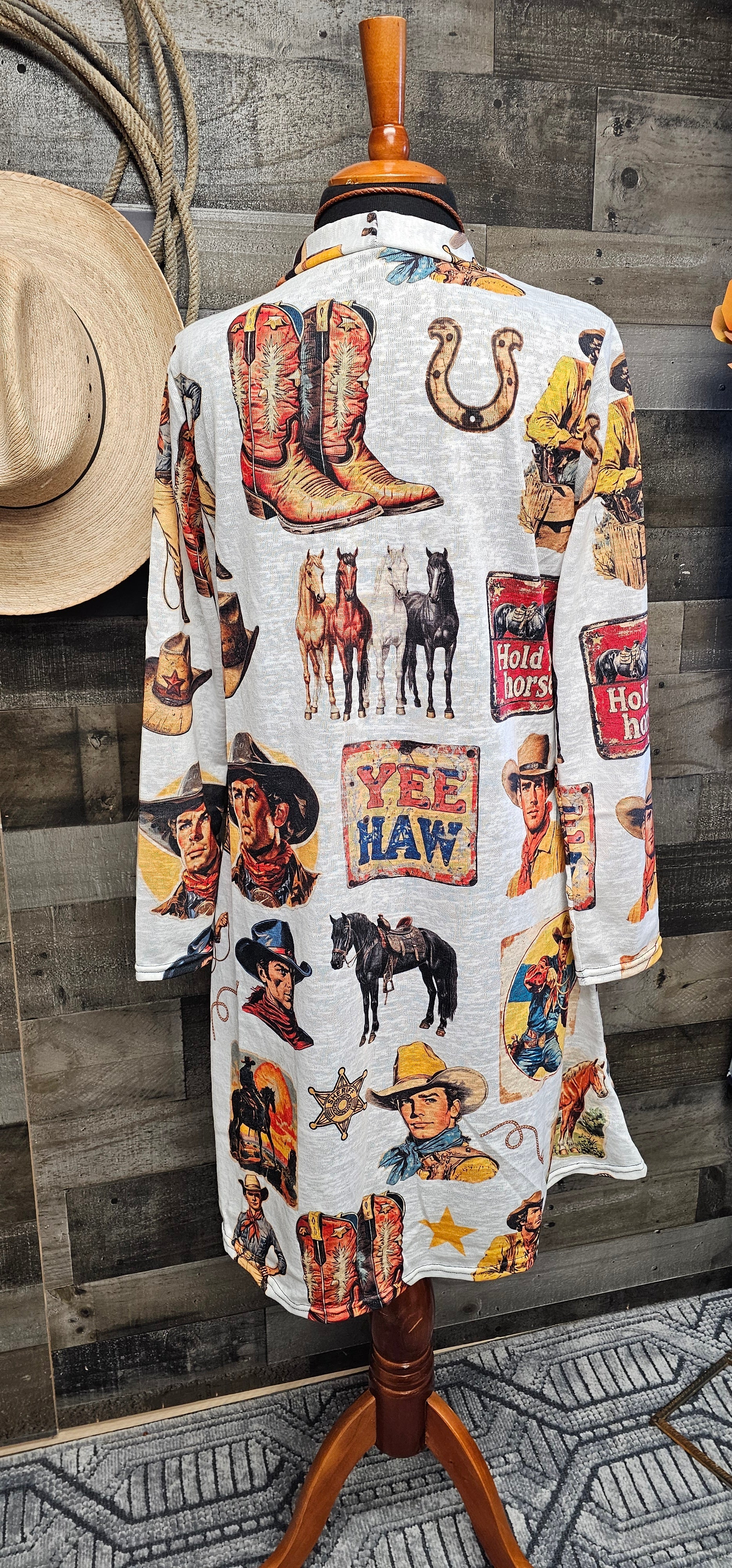 Vintage Cowboy Collage Western Lightweight Cardigan