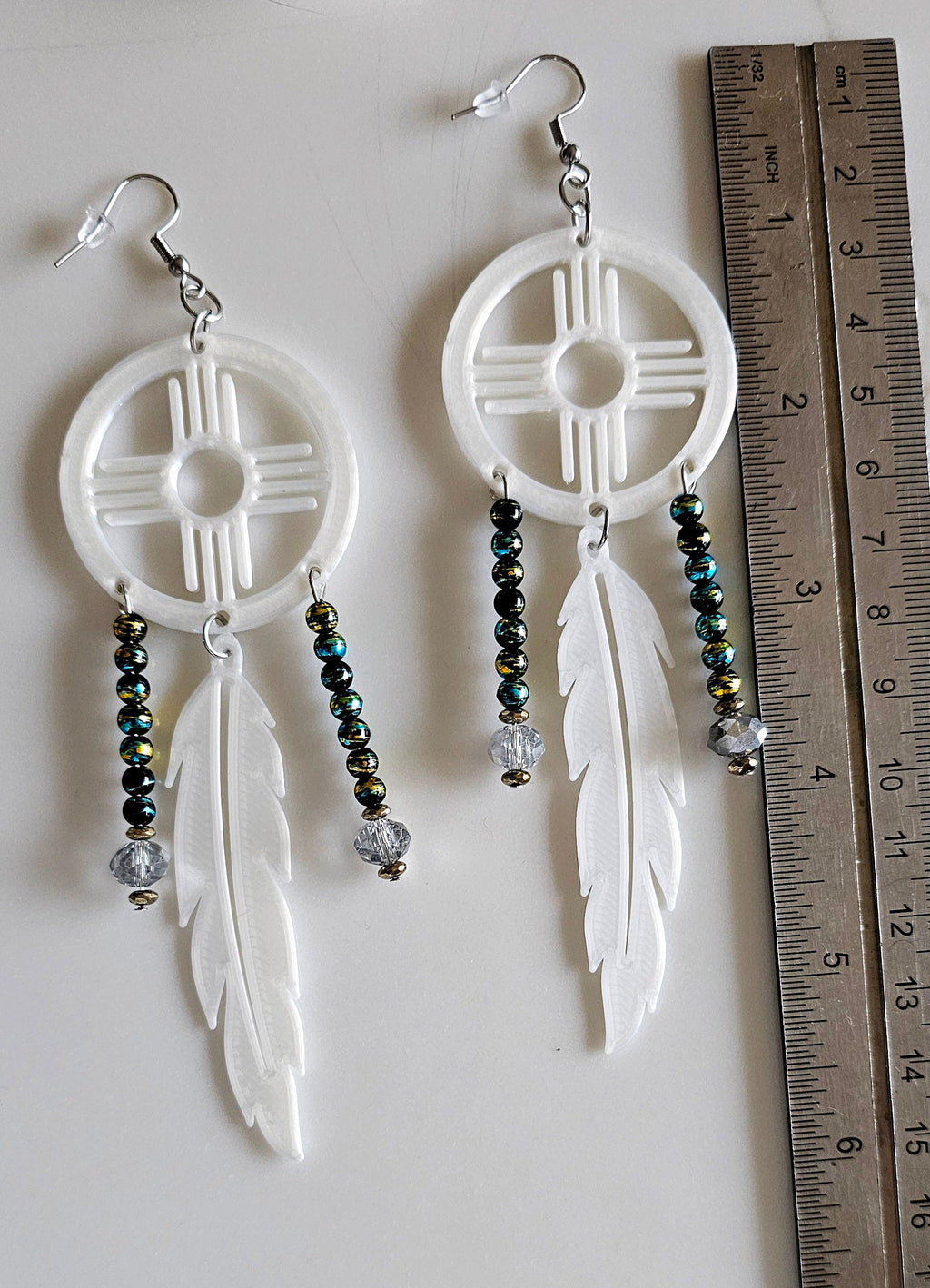 3D print Lightweight New Mexico Zia Feather Dream Catcher Earrings Made in America