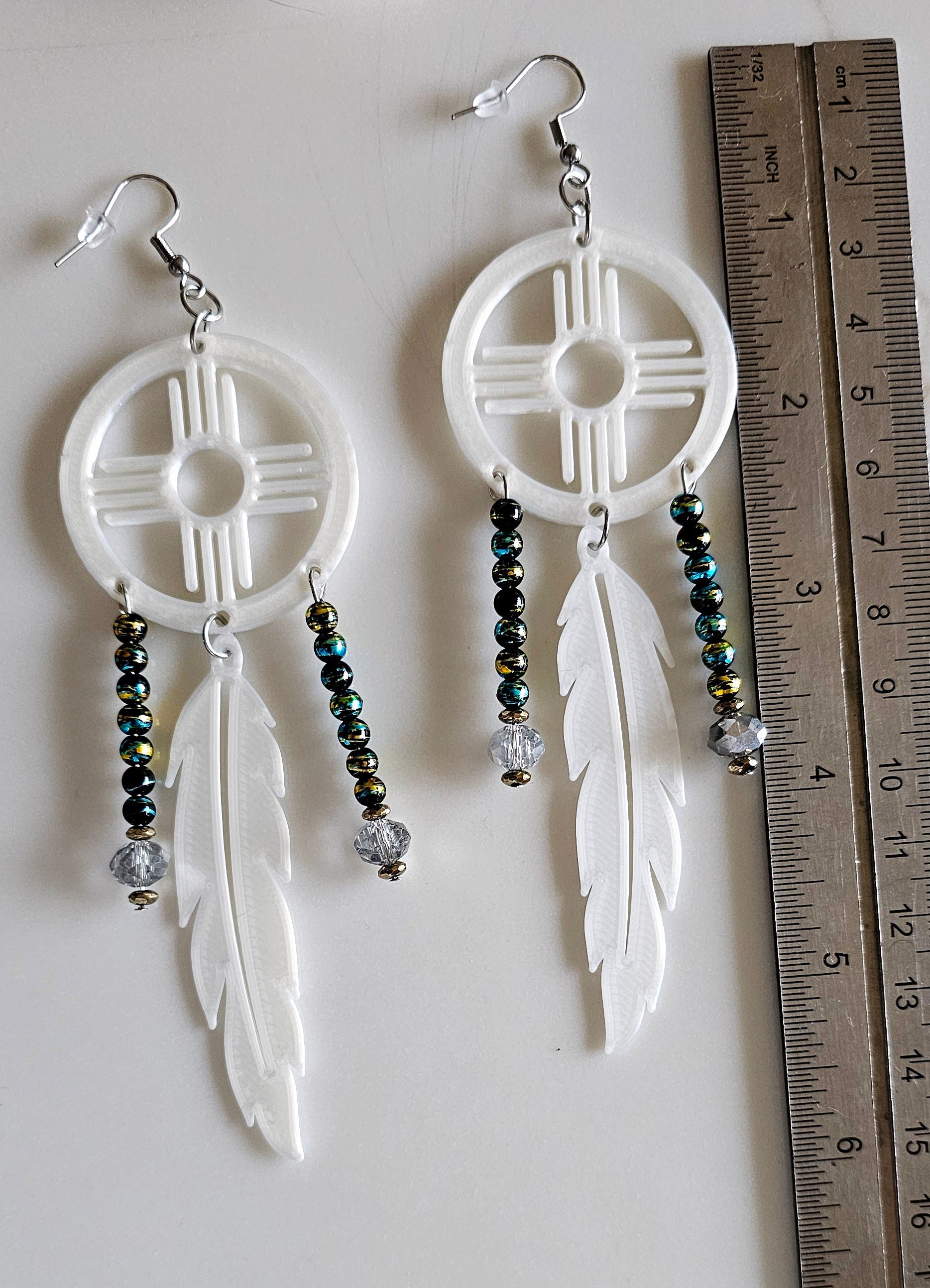 3D print Lightweight New Mexico Zia Feather Dream Catcher Earrings Made in America