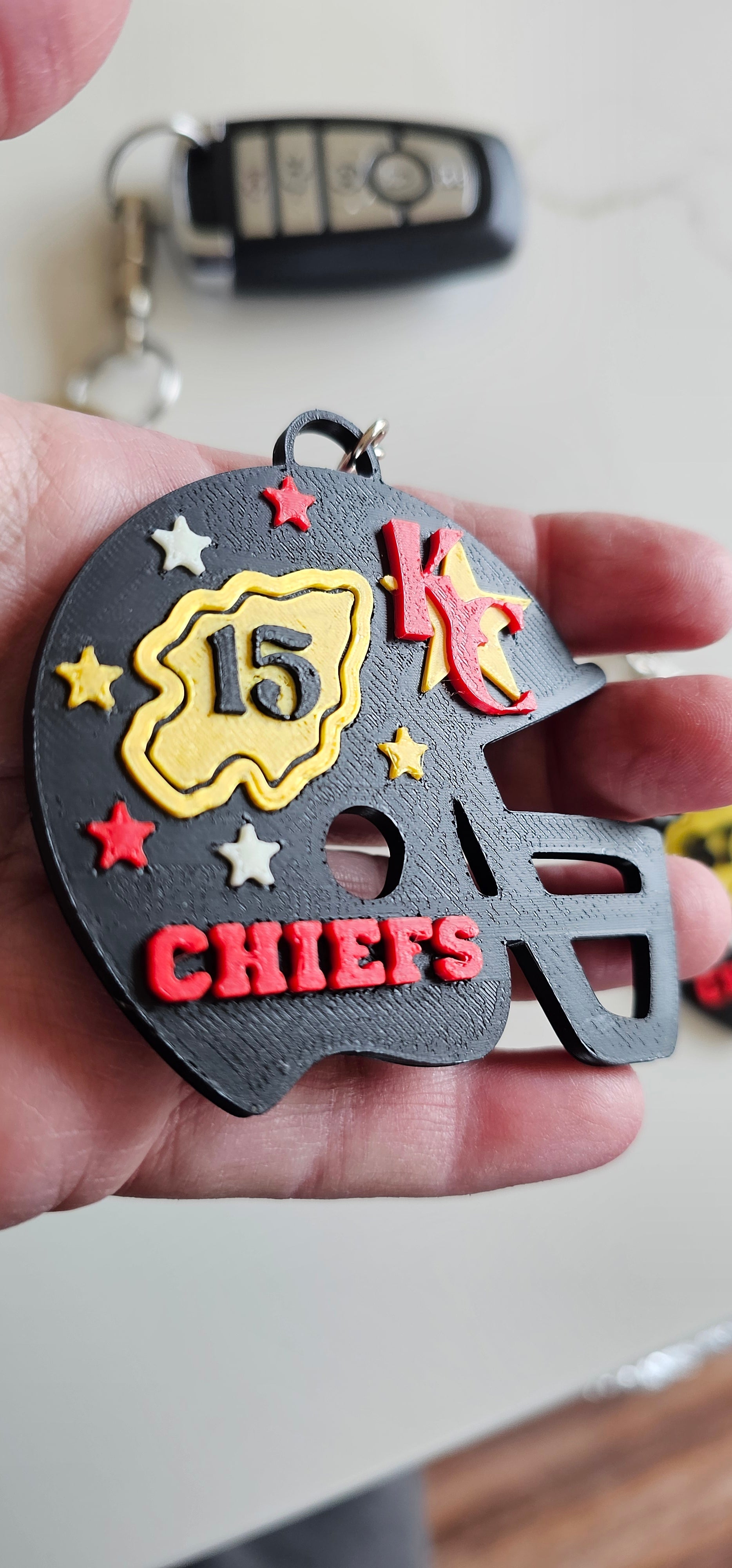 3D Print Chiefs Helmet Arrowhead Kc 15 Mahomes Kansas City 87 Kelce Football Keychain Made in America
