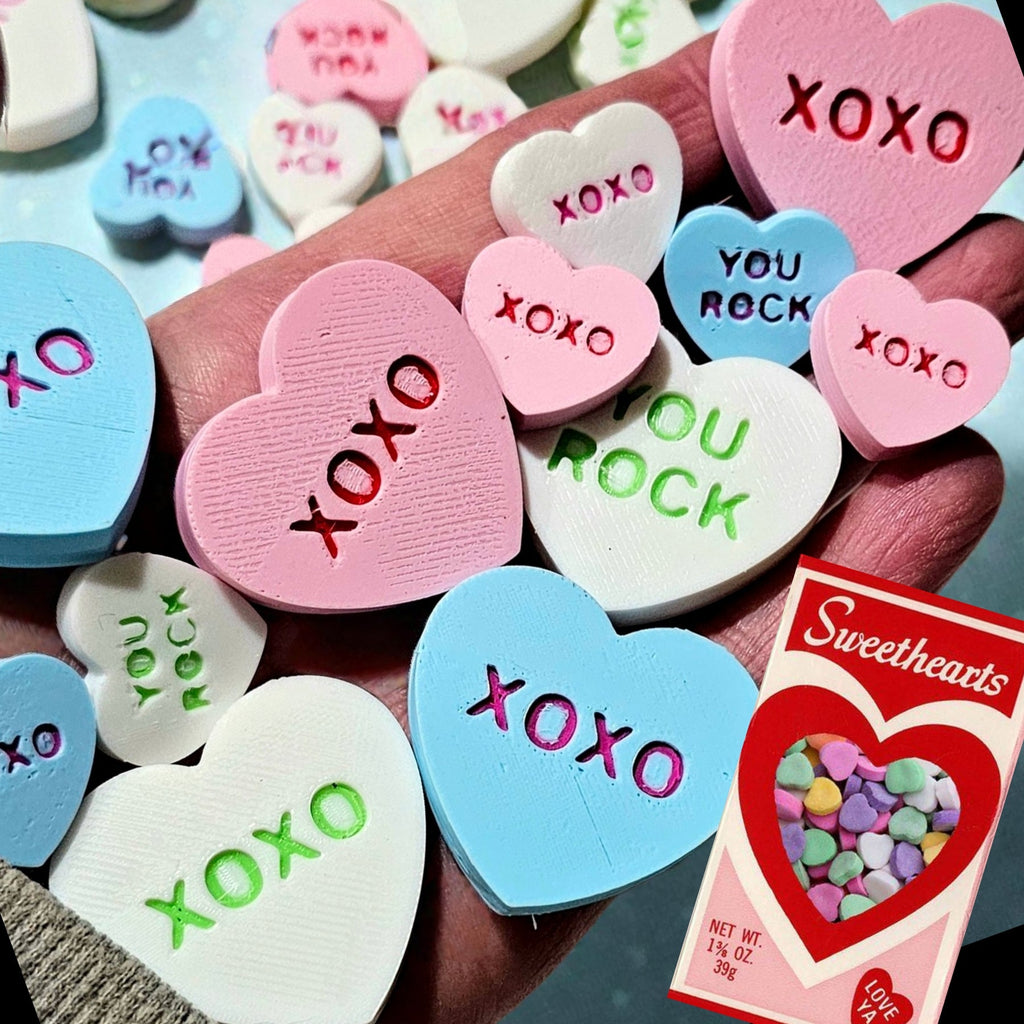 Bag of 25 -Boutique 3d Printed Package Inserts  Candy Message Heart Pins or Earrings Made in America
