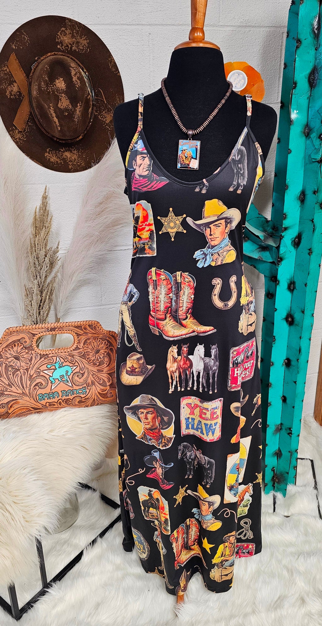 Vintage Cowboy Collage Western Sun Dress