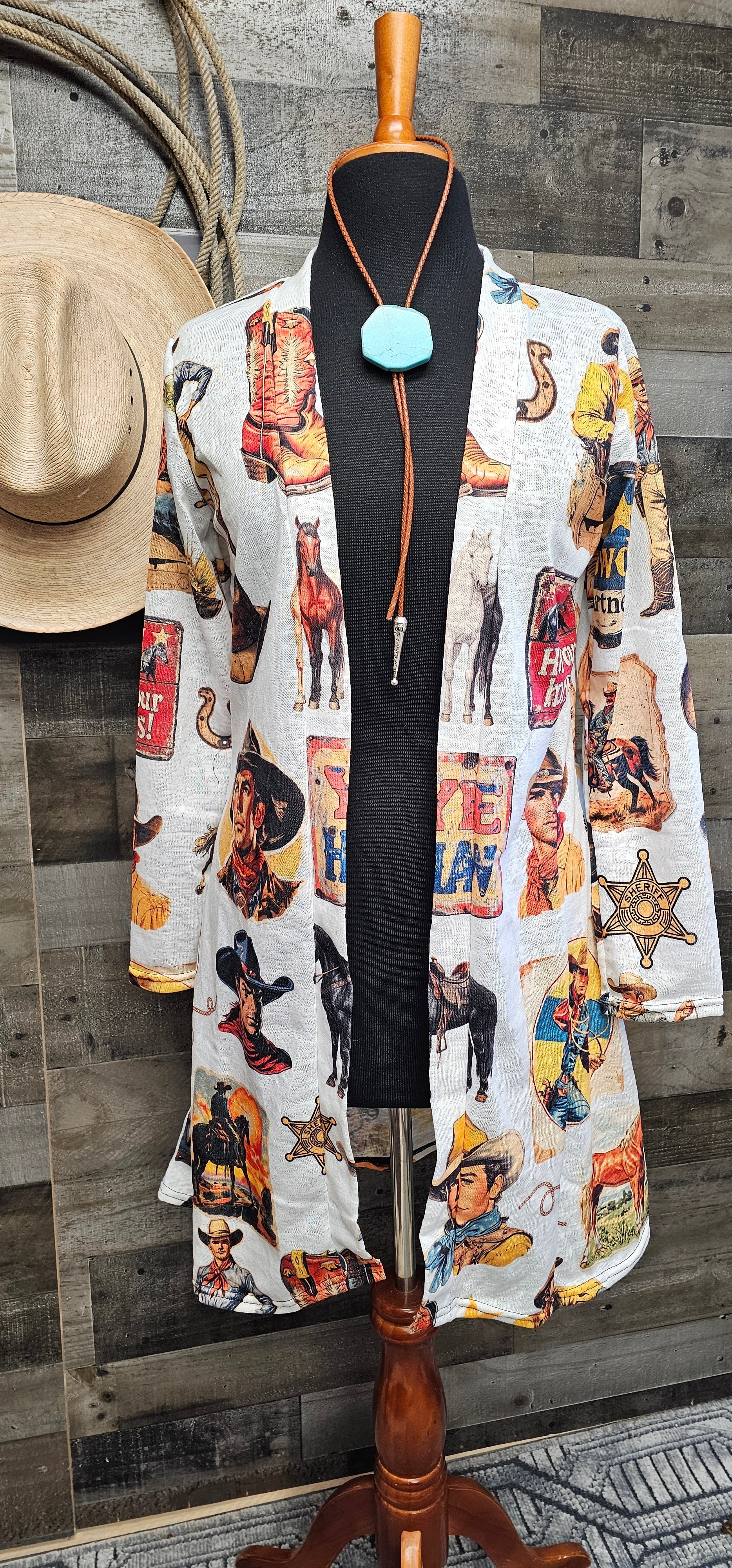 Vintage Cowboy Collage Western Lightweight Cardigan